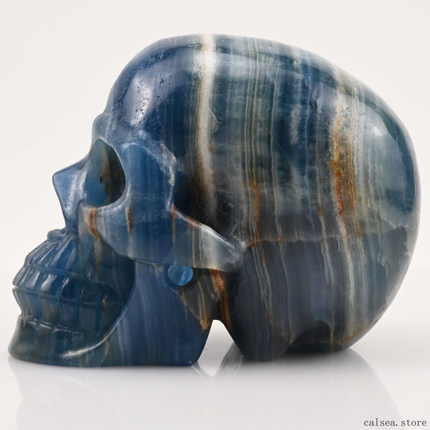 Blue Onyx Hand Carved Crystal Skull Sculpture Crystal Healing Super Realistic