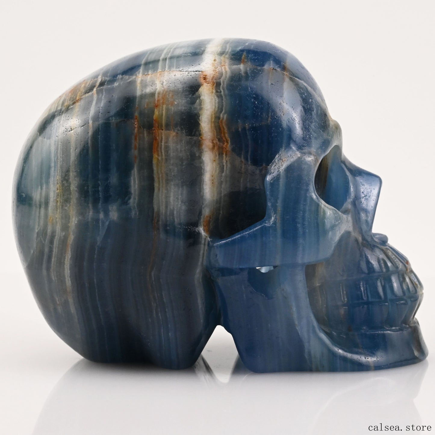 Blue Onyx Hand Carved Crystal Skull Sculpture Crystal Healing Super Realistic