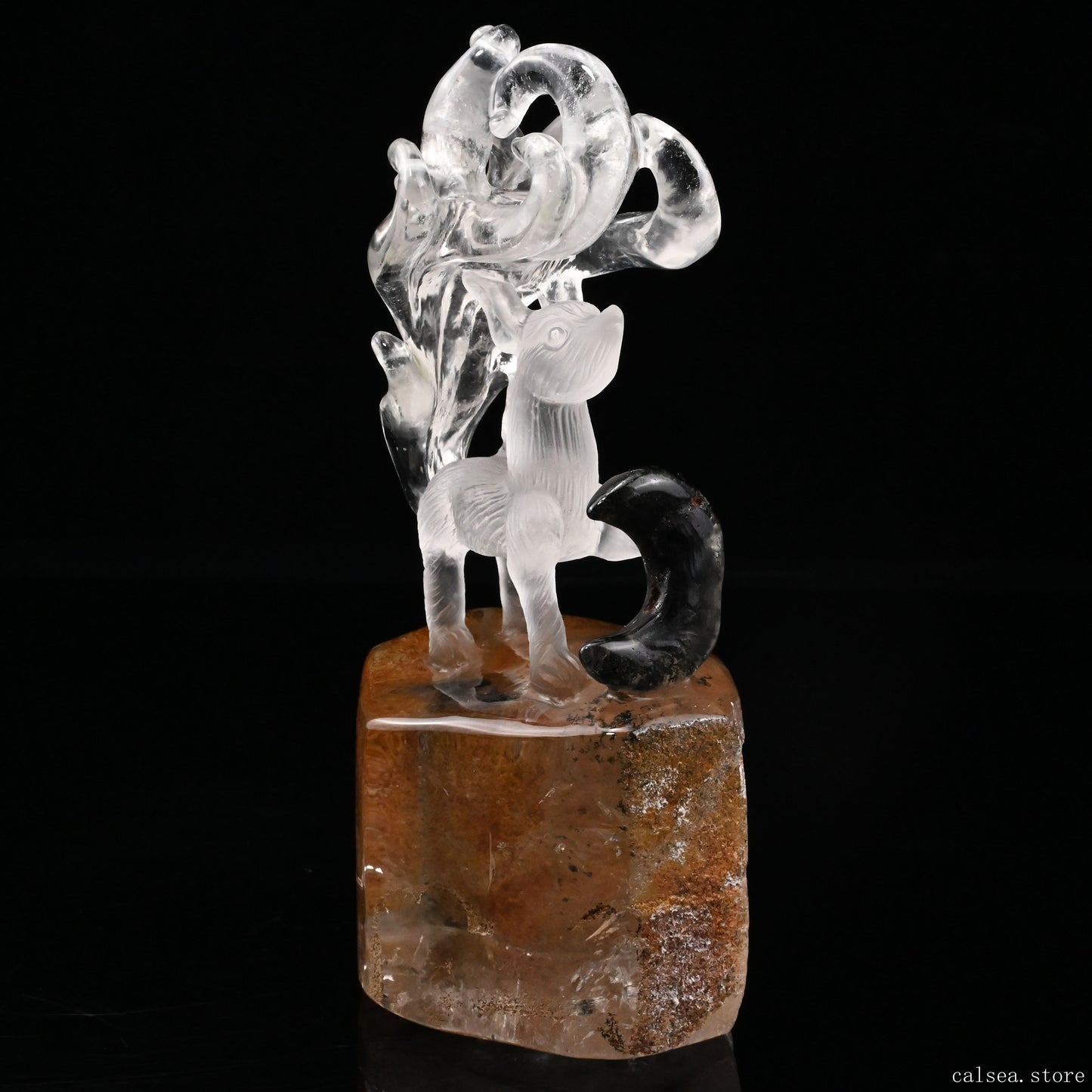 Gardenquartz Nine Tail Fox Sculpture Crystal Healing Hand Carved Crystal Super Realistic