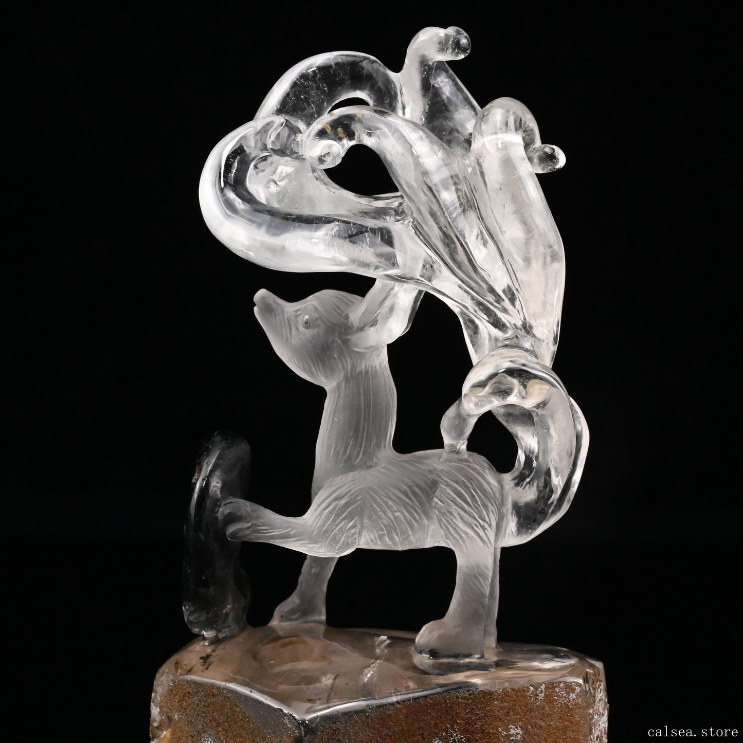 Gardenquartz Nine Tail Fox Sculpture Crystal Healing Hand Carved Crystal Super Realistic