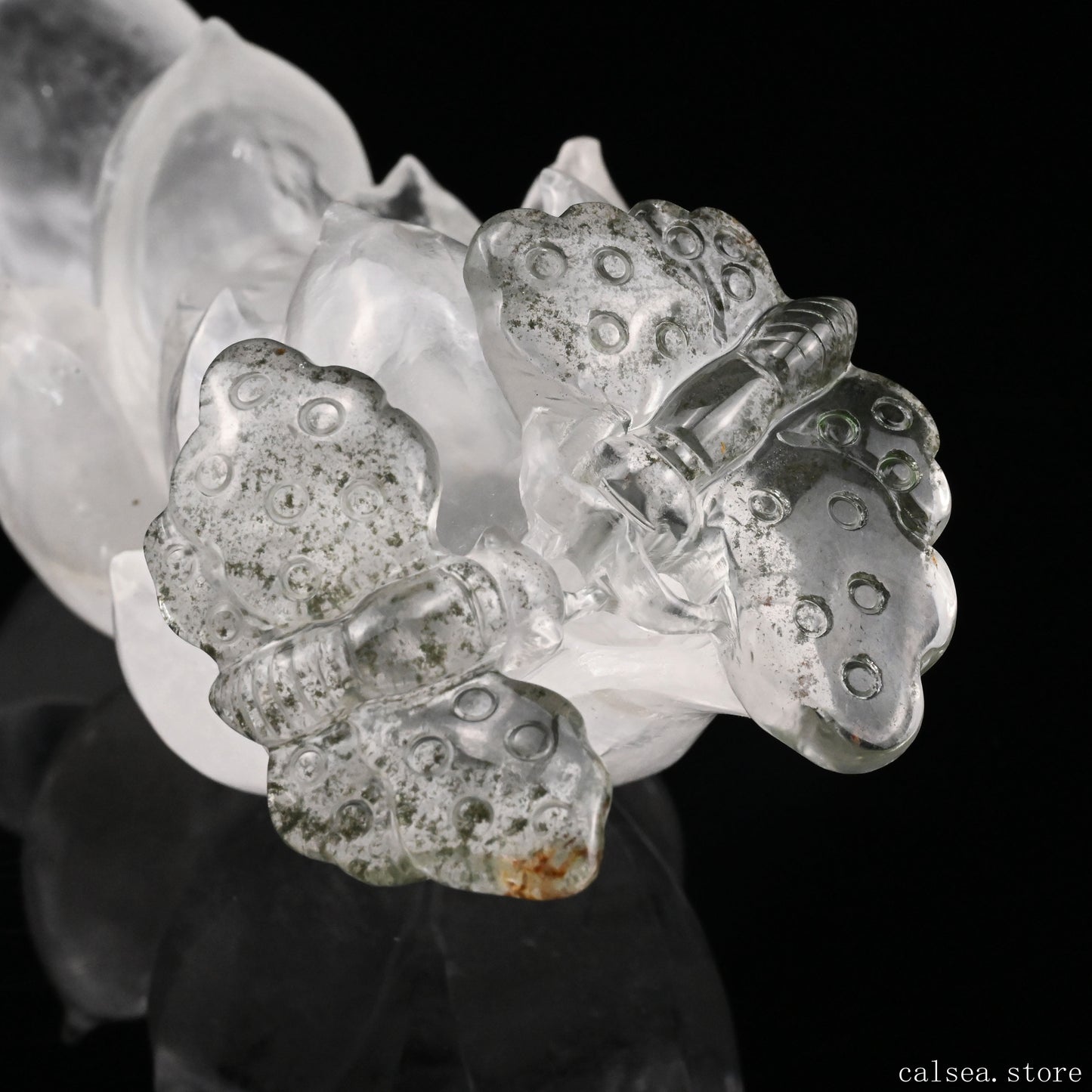 Gardenquartz Butterfly Lotus Flower Sculpture Crystal Healing Hand Carved