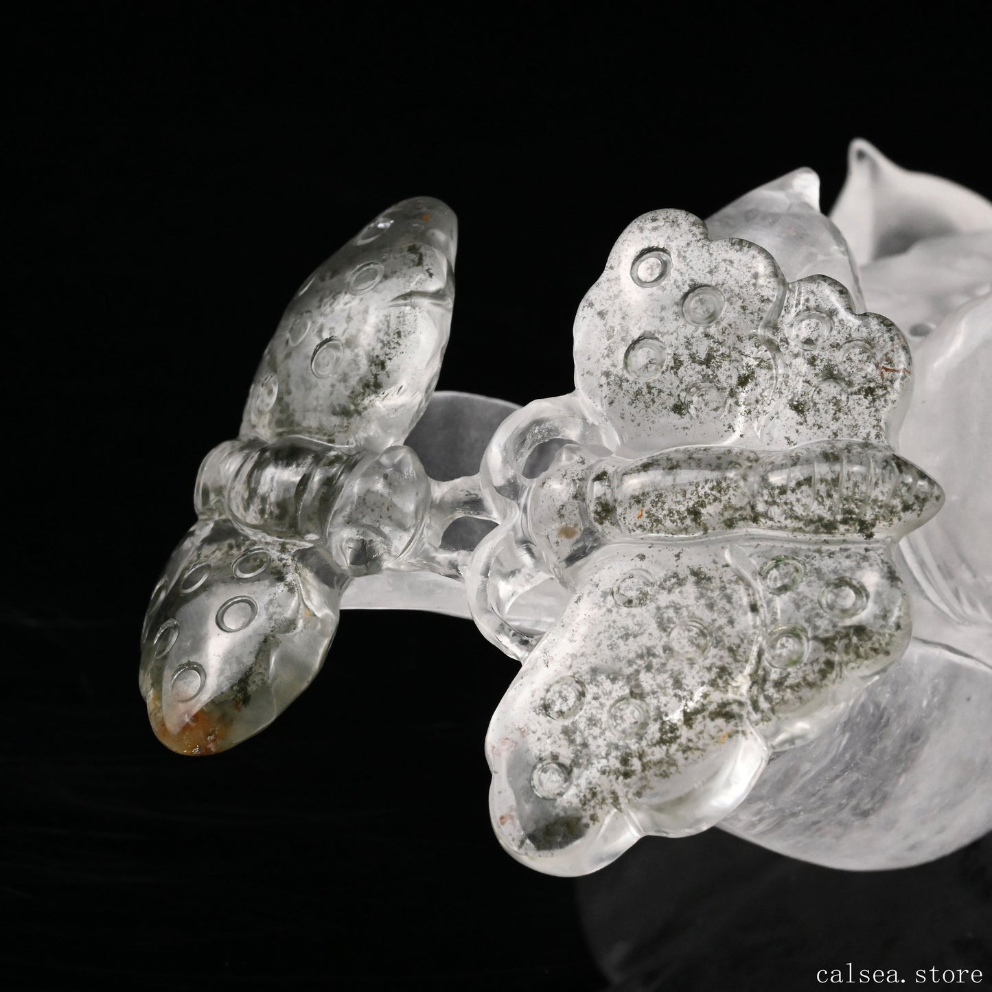 Gardenquartz Butterfly Lotus Flower Sculpture Crystal Healing Hand Carved