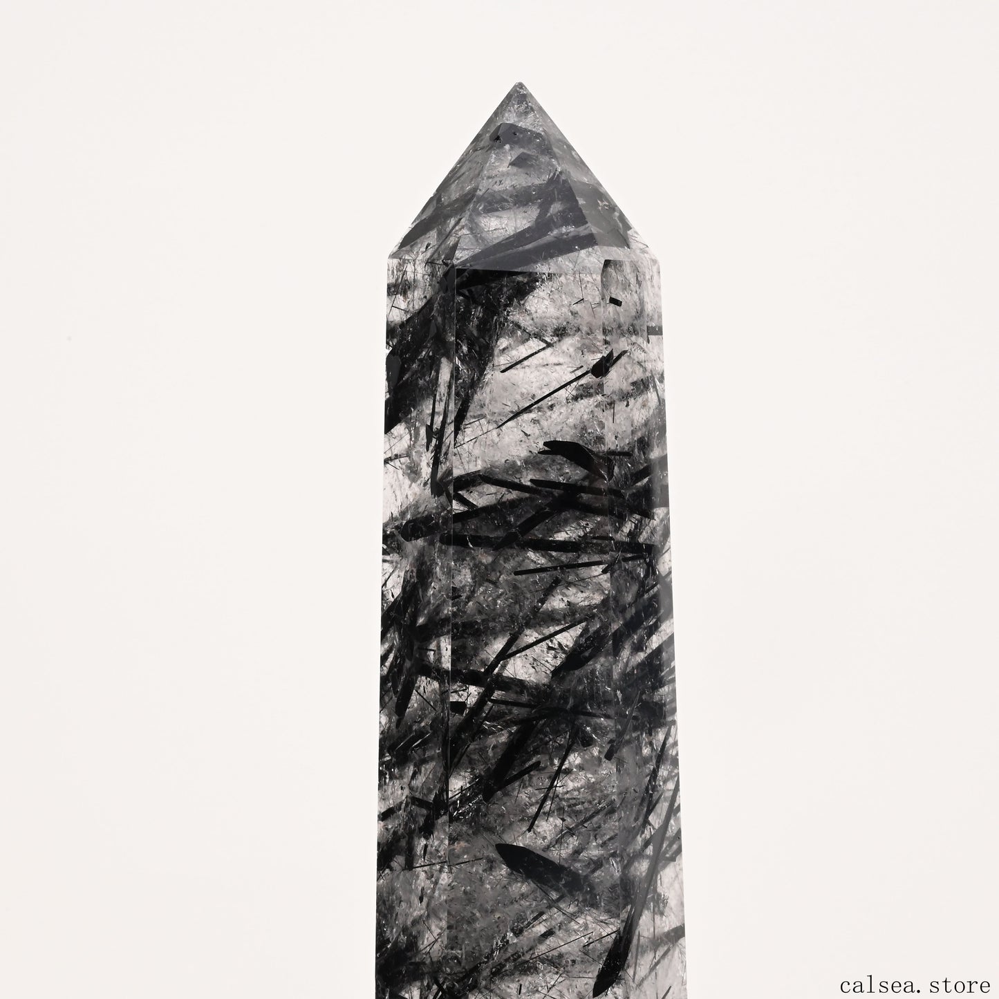 10.74'' Black Tourmaline,Rutile Tower Ornaments Point Crystal Healing Tower/Point