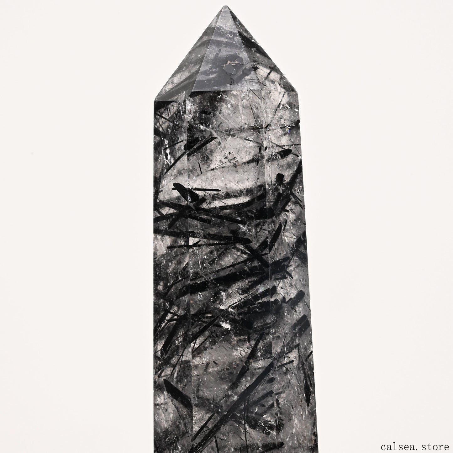 10.74'' Black Tourmaline,Rutile Tower Ornaments Point Crystal Healing Tower/Point