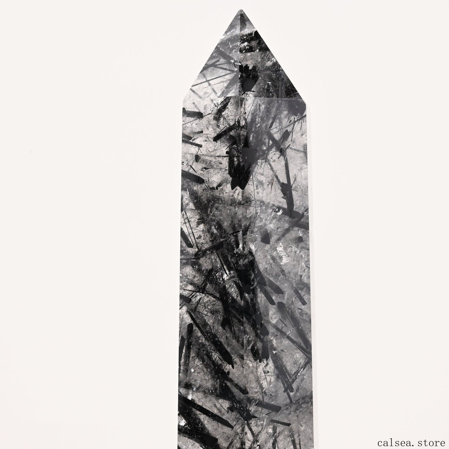 10.74'' Black Tourmaline,Rutile Tower Ornaments Point Crystal Healing Tower/Point