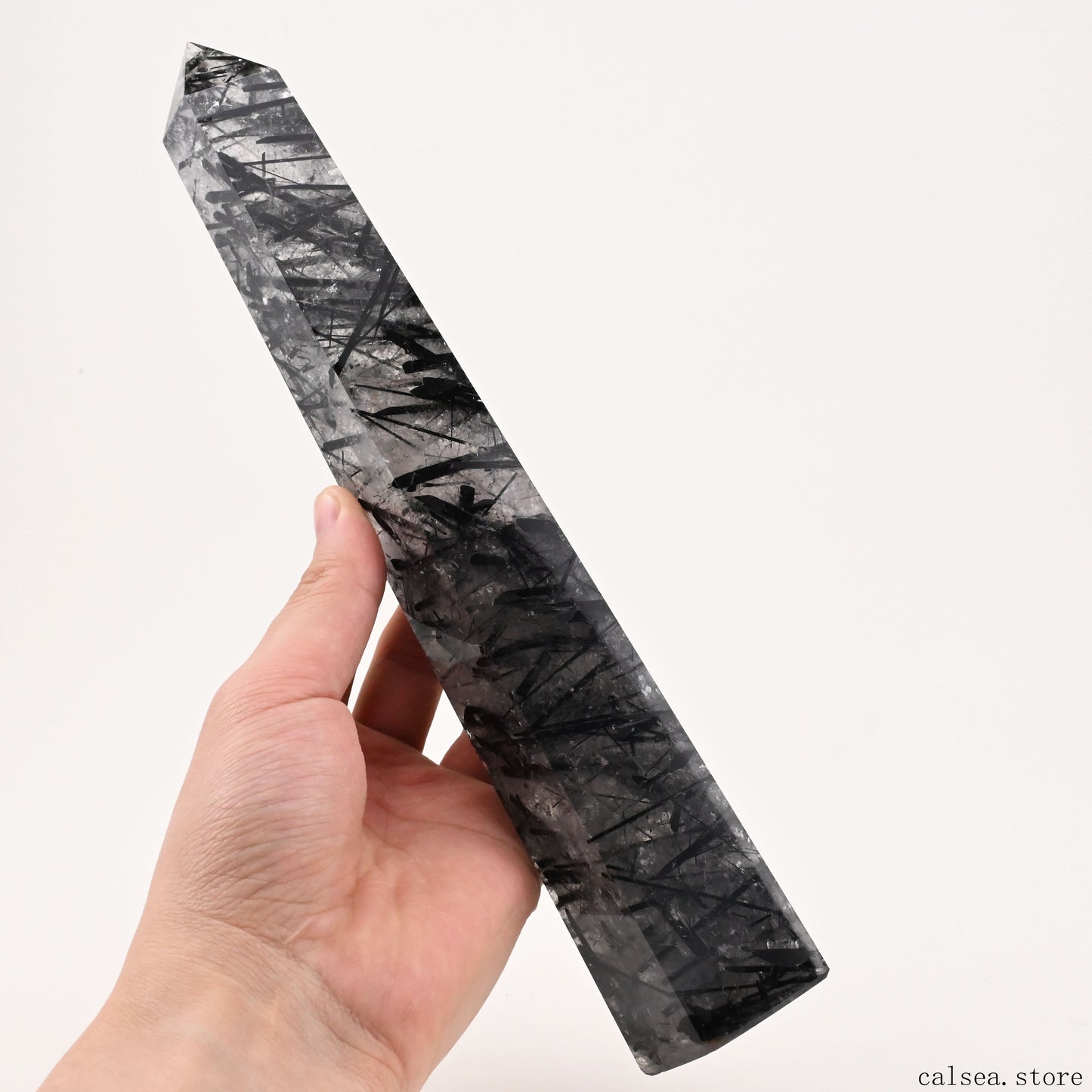 10.74'' Black Tourmaline,Rutile Tower Ornaments Point Crystal Healing Tower/Point