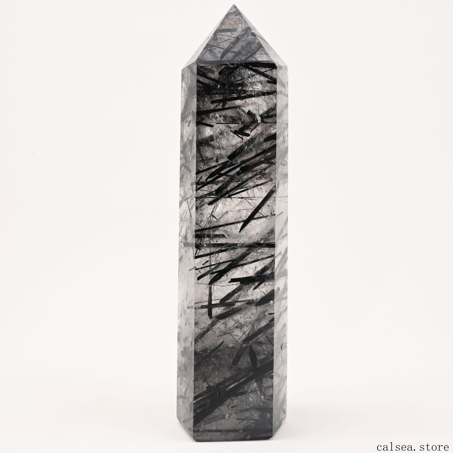 7.91'' Black Tourmaline,Rutile Tower Ornaments Point Crystal Healing Tower/Point