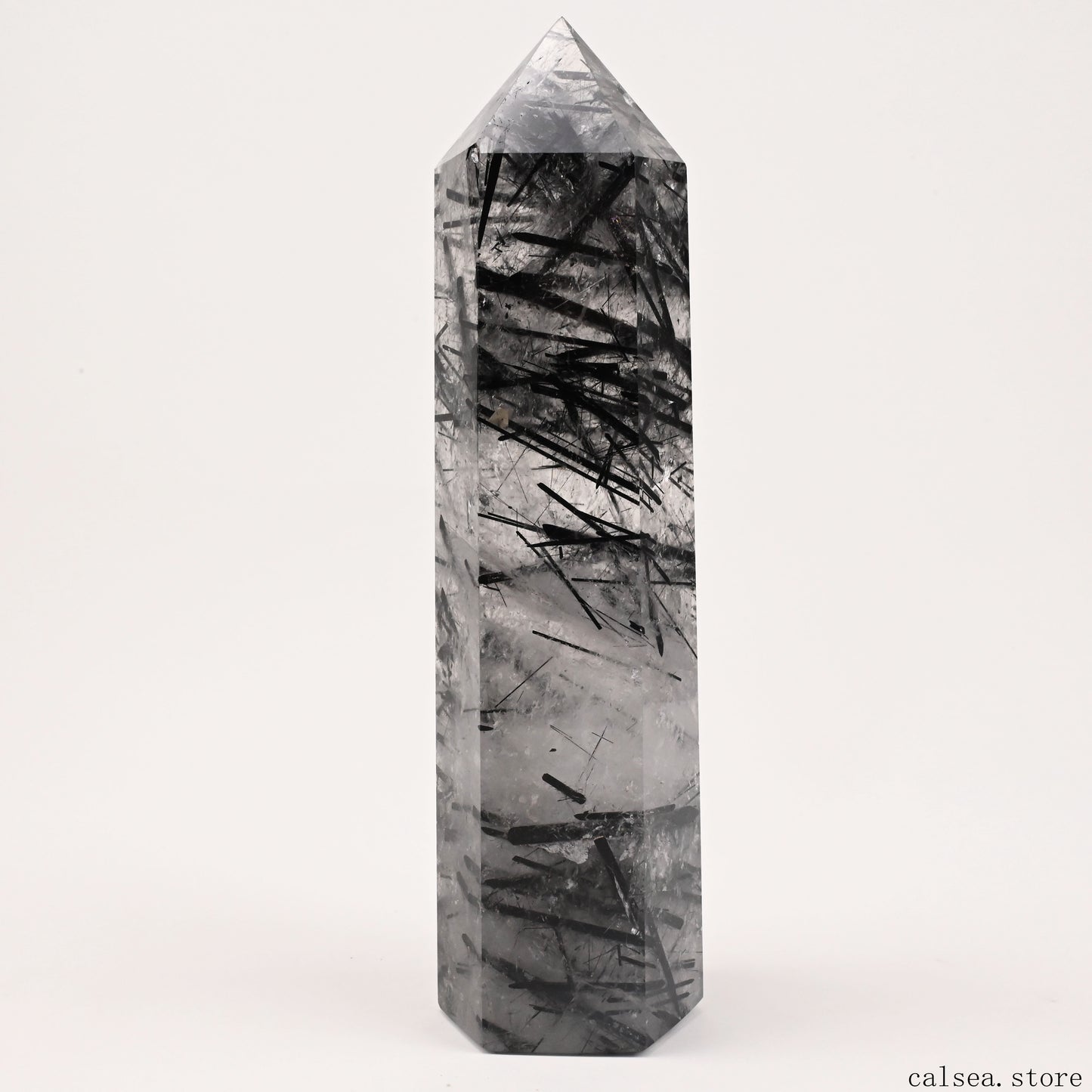 7.91'' Black Tourmaline,Rutile Tower Ornaments Point Crystal Healing Tower/Point