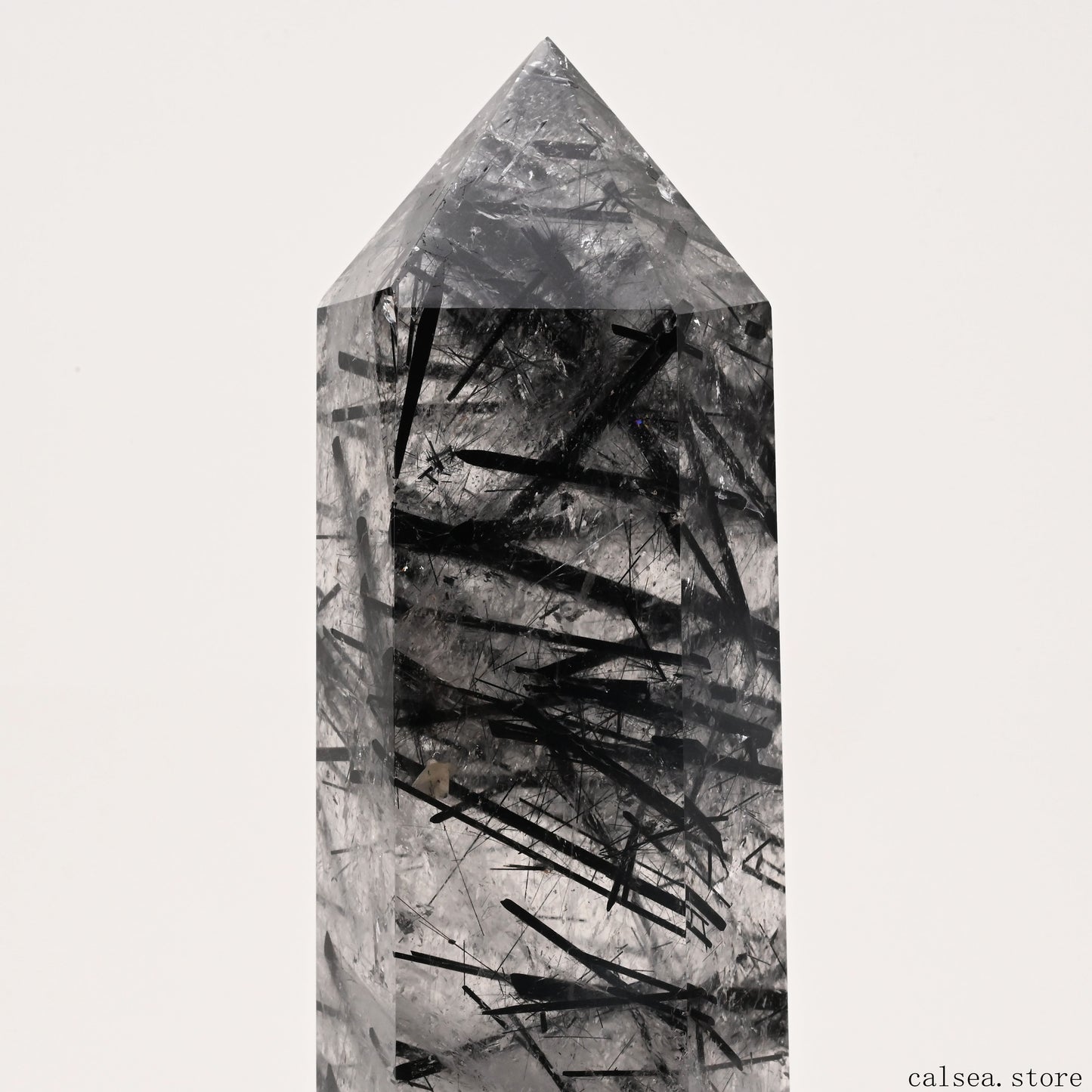 7.91'' Black Tourmaline,Rutile Tower Ornaments Point Crystal Healing Tower/Point