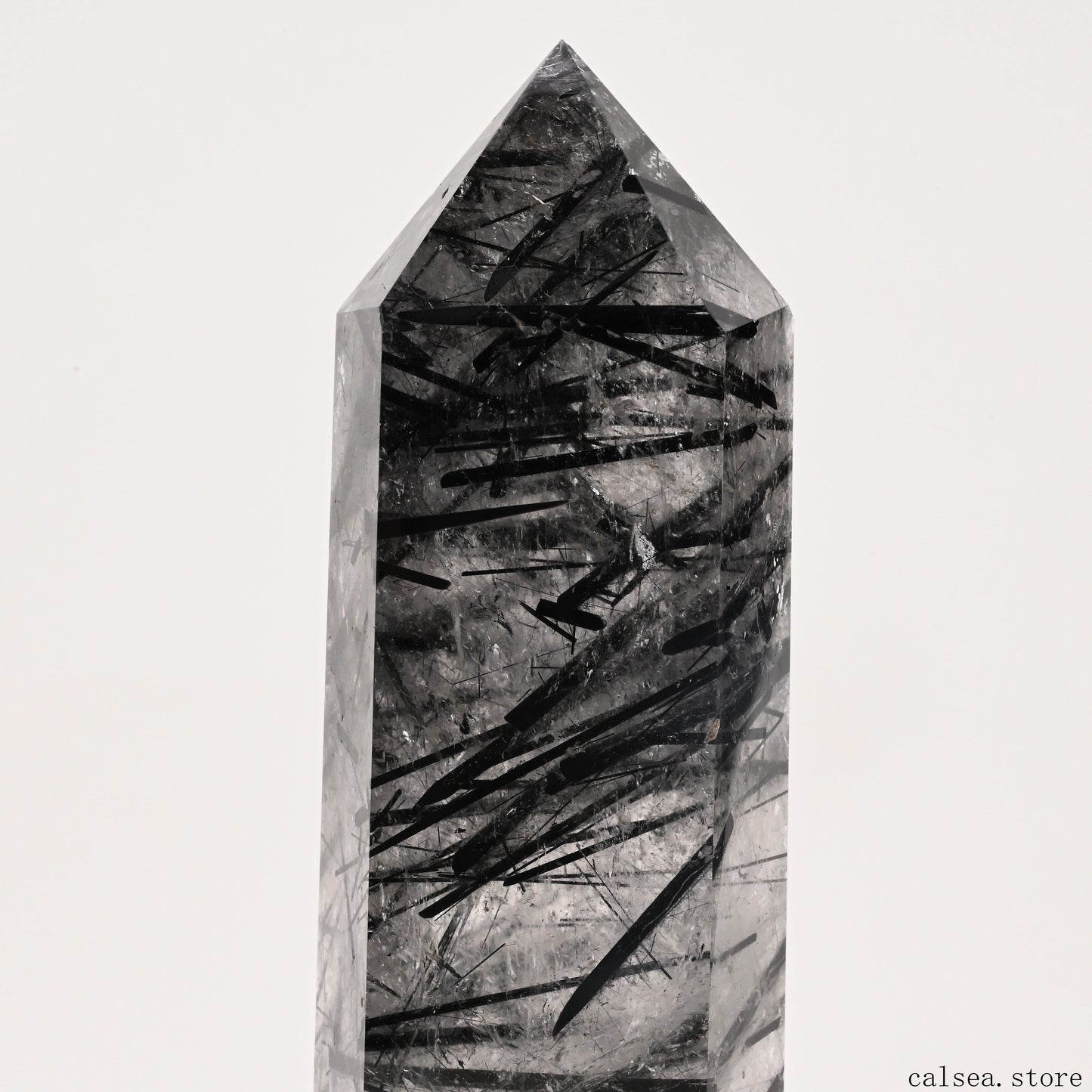 7.91'' Black Tourmaline,Rutile Tower Ornaments Point Crystal Healing Tower/Point