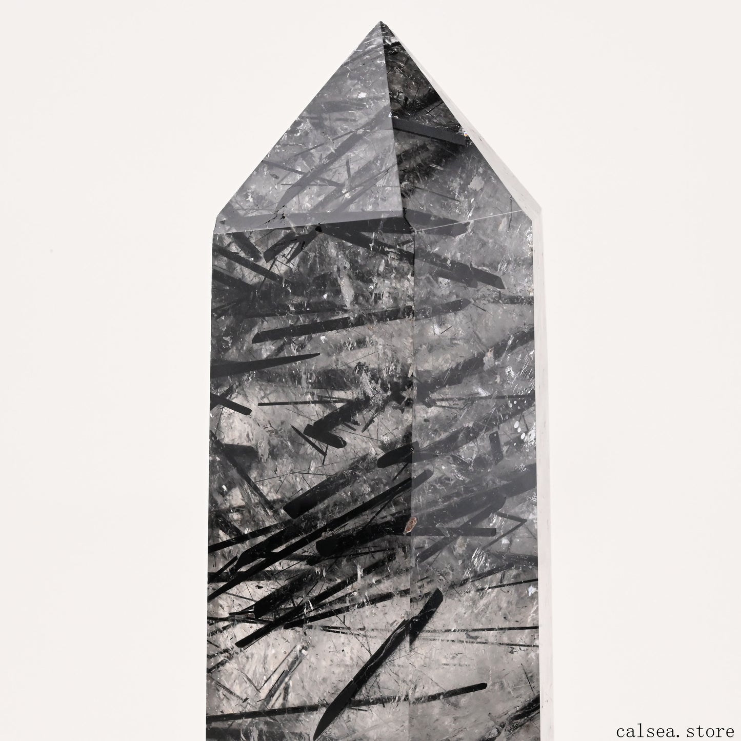 7.91'' Black Tourmaline,Rutile Tower Ornaments Point Crystal Healing Tower/Point