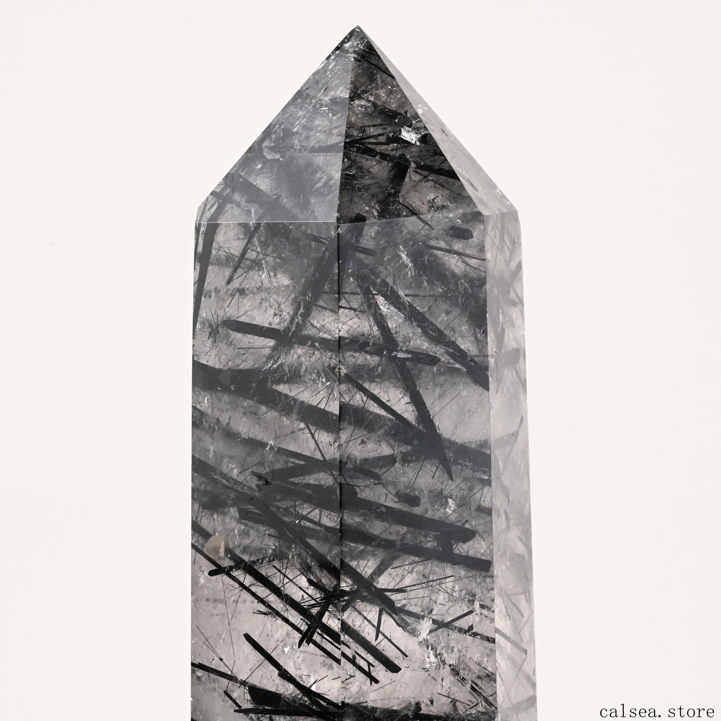 7.91'' Black Tourmaline,Rutile Tower Ornaments Point Crystal Healing Tower/Point