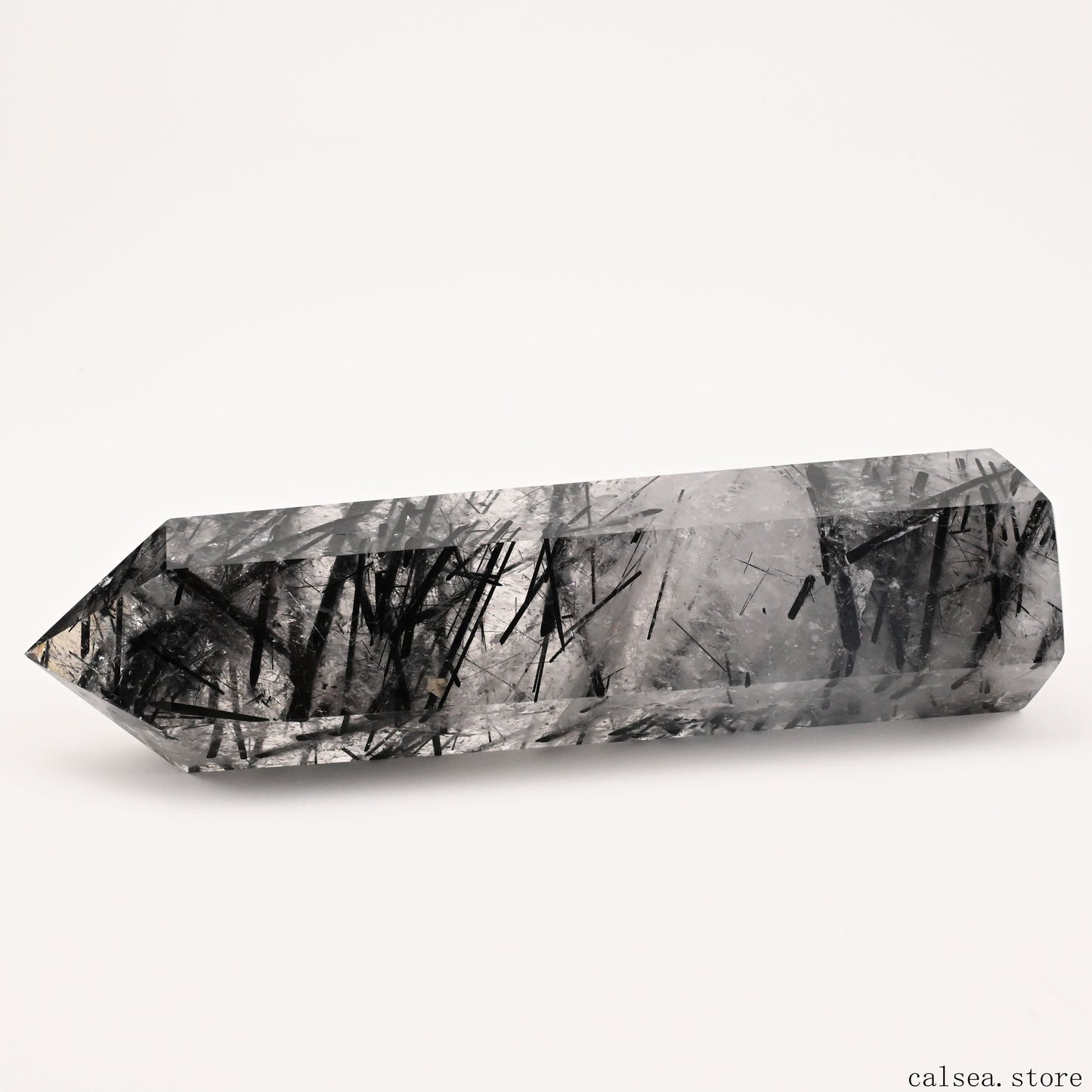 7.91'' Black Tourmaline,Rutile Tower Ornaments Point Crystal Healing Tower/Point