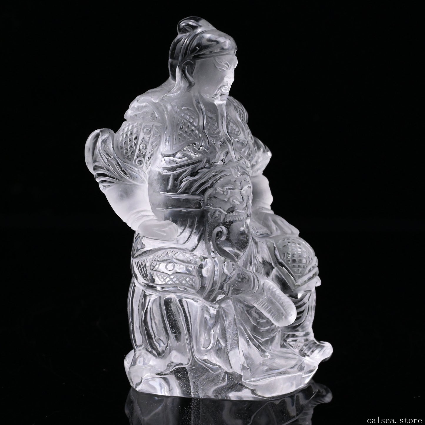 3.56'' Clearquartz GuanYu Sculpture Crystal Healing Hand Carved