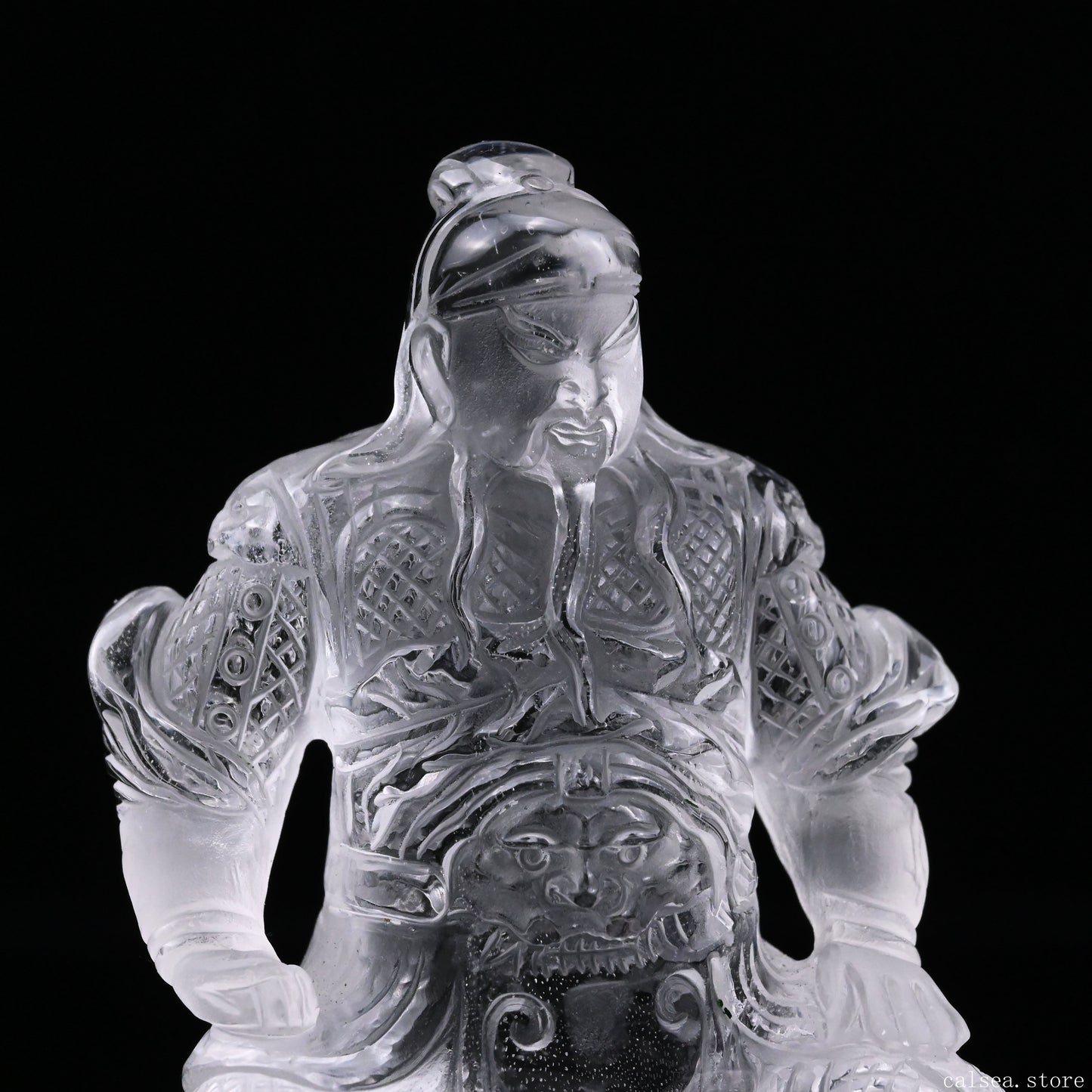 3.56'' Clearquartz GuanYu Sculpture Crystal Healing Hand Carved
