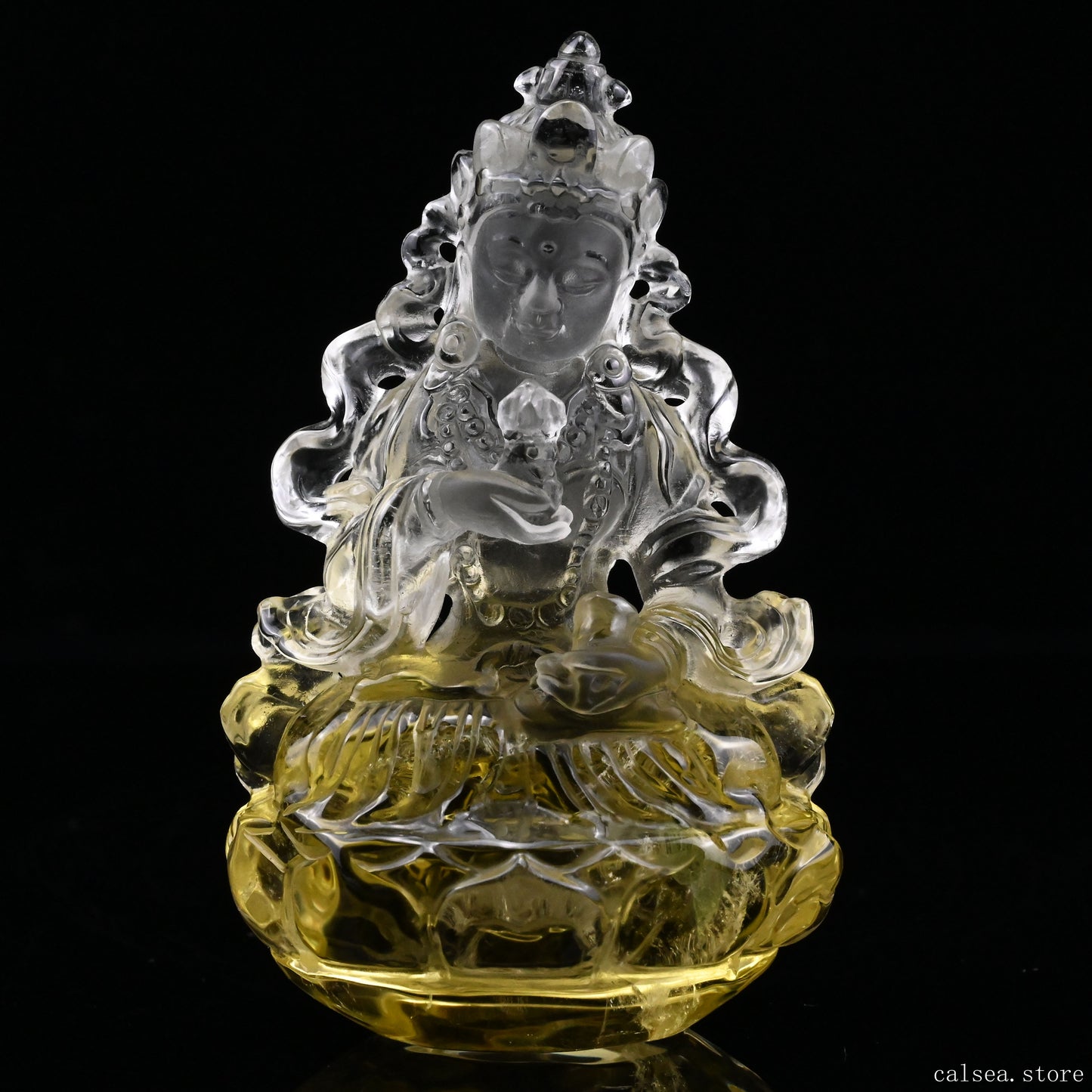 Citrine Vajrasattva Buddha Sculpture Crystal Healing Hand Carved