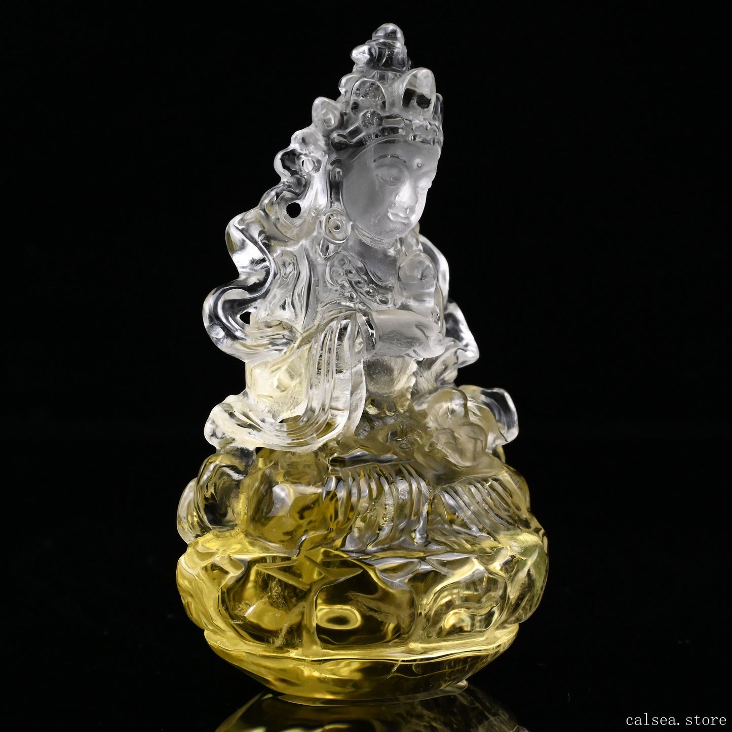 Citrine Vajrasattva Buddha Sculpture Crystal Healing Hand Carved