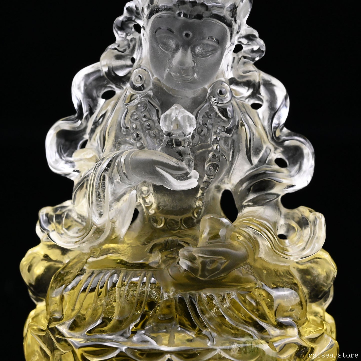 Citrine Vajrasattva Buddha Sculpture Crystal Healing Hand Carved