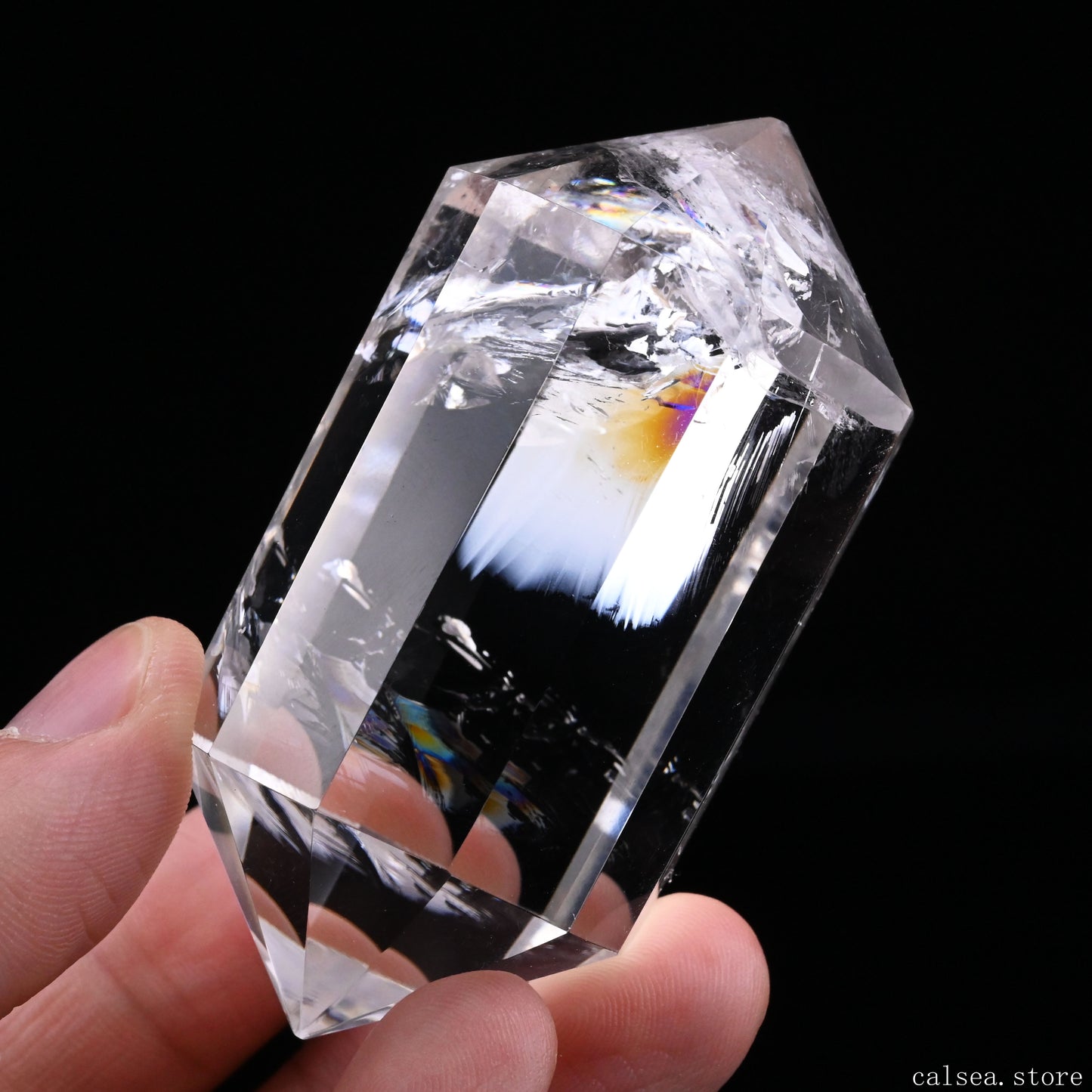 Rainbow Clearquartz Vogel Crystal Hand Carved Crystal Point, Crystal Healing