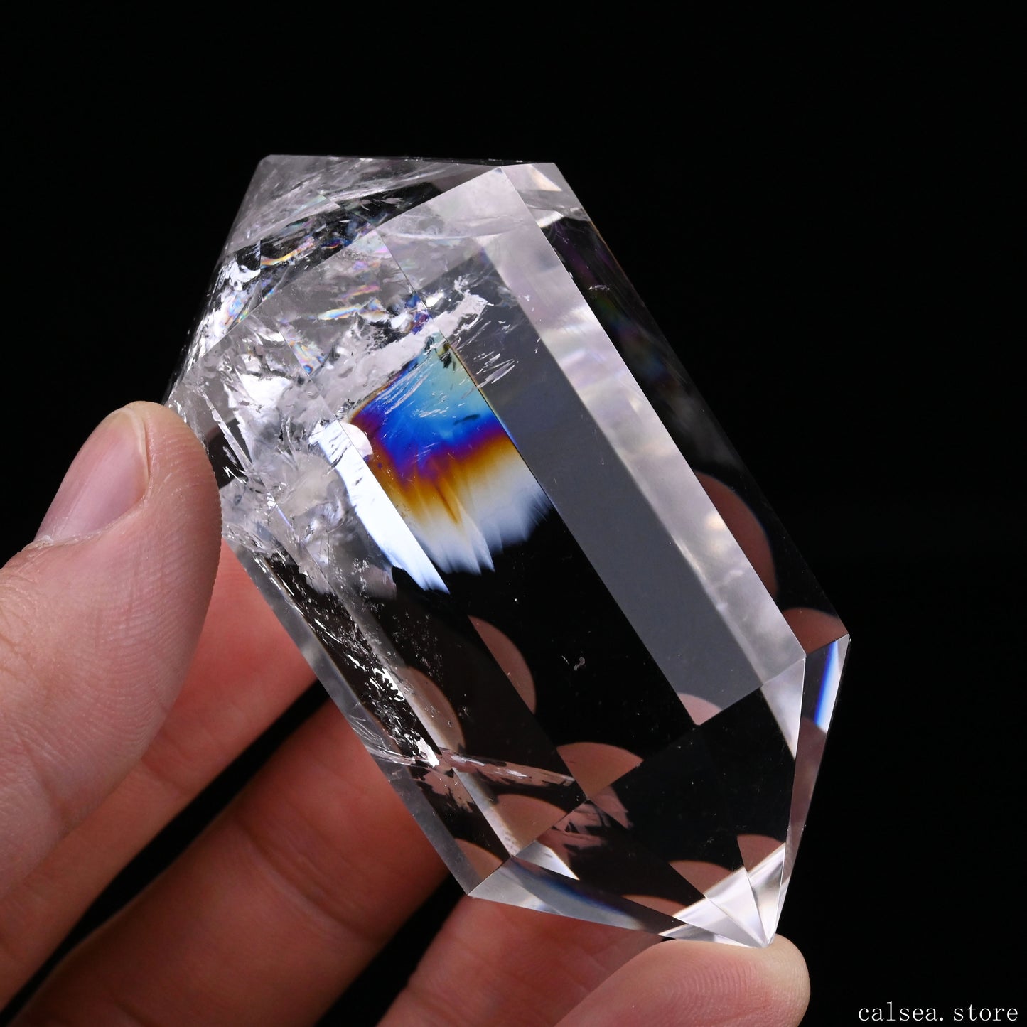 Rainbow Clearquartz Vogel Crystal Hand Carved Crystal Point, Crystal Healing
