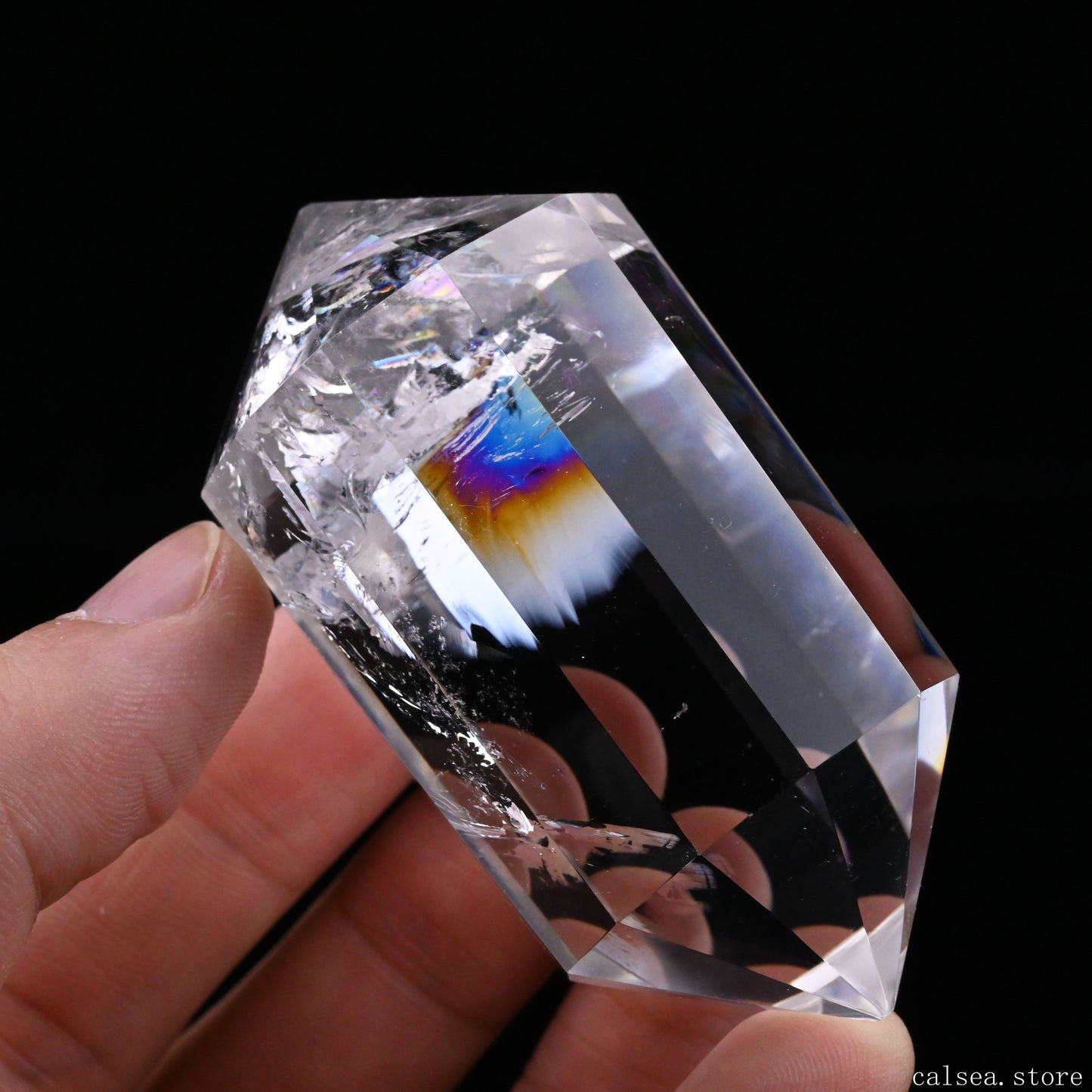 Rainbow Clearquartz Vogel Crystal Hand Carved Crystal Point, Crystal Healing