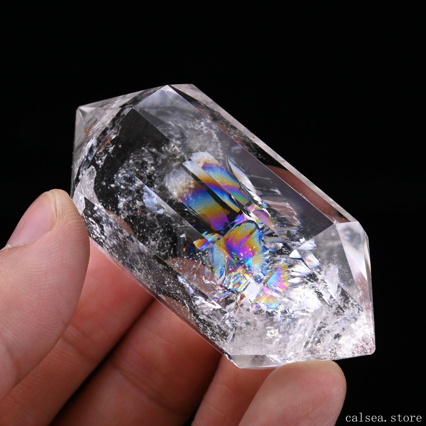 Rainbow Clearquartz Vogel Crystal Hand Carved Crystal Point, Crystal Healing