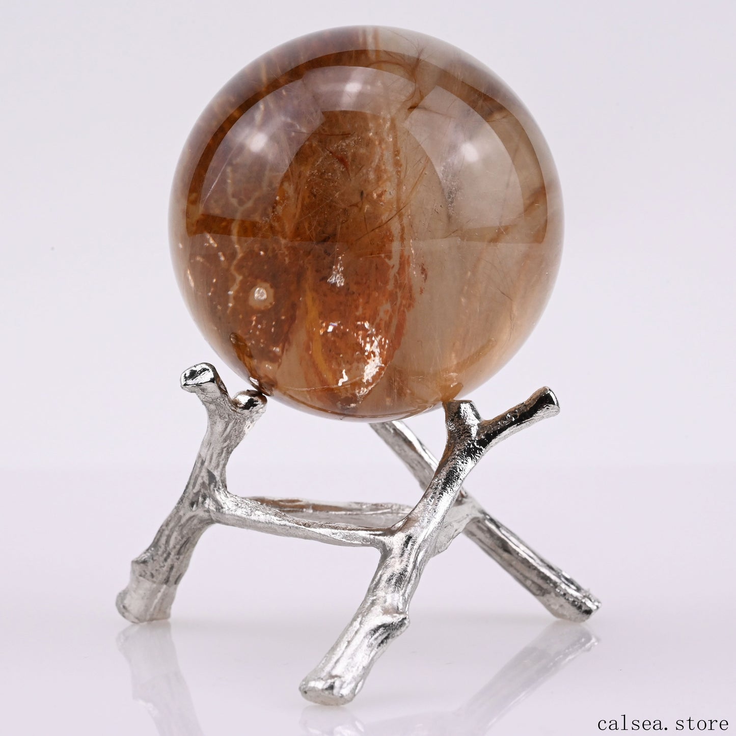 1.81'' Red Rabbit Fur Rutile,Rutilated Quartz Crystal Healing Hand Carved Sphere/Ball