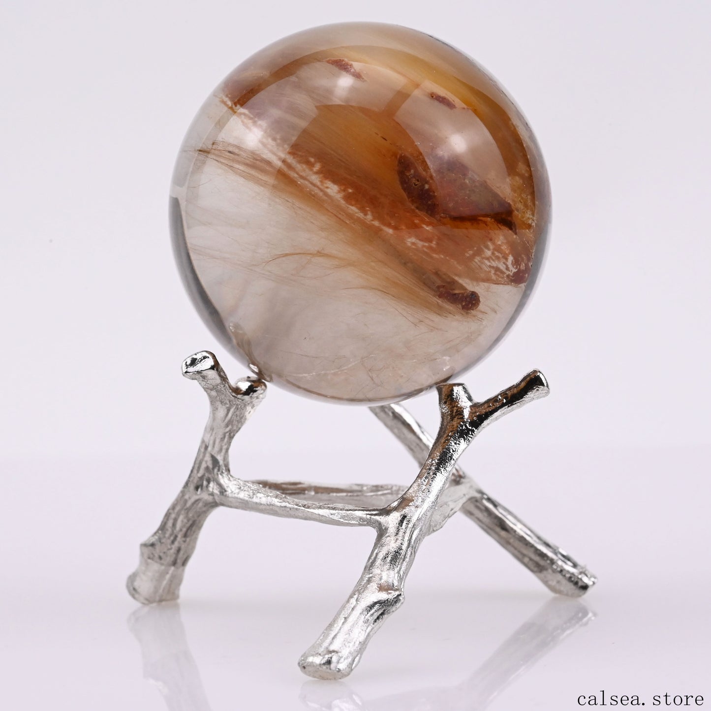 1.81'' Red Rabbit Fur Rutile,Rutilated Quartz Crystal Healing Hand Carved Sphere/Ball