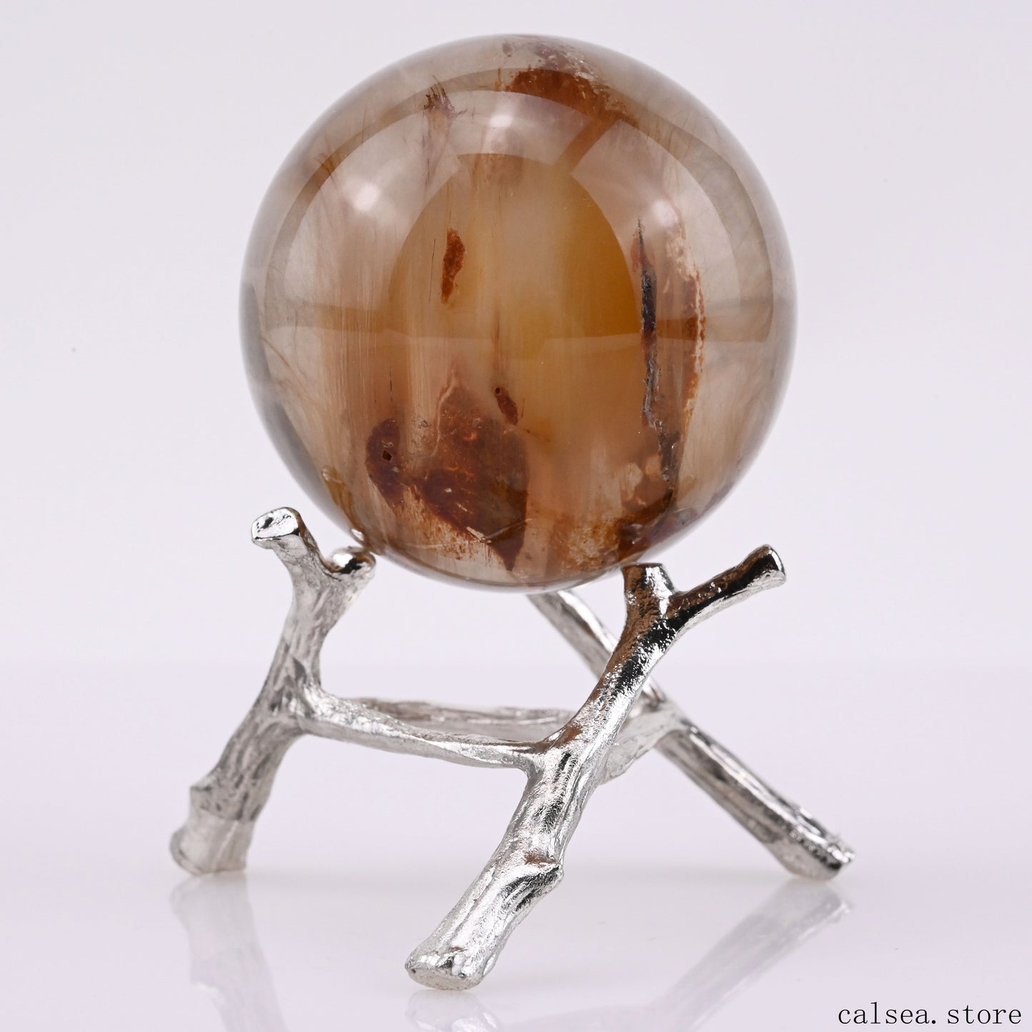 1.81'' Red Rabbit Fur Rutile,Rutilated Quartz Crystal Healing Hand Carved Sphere/Ball