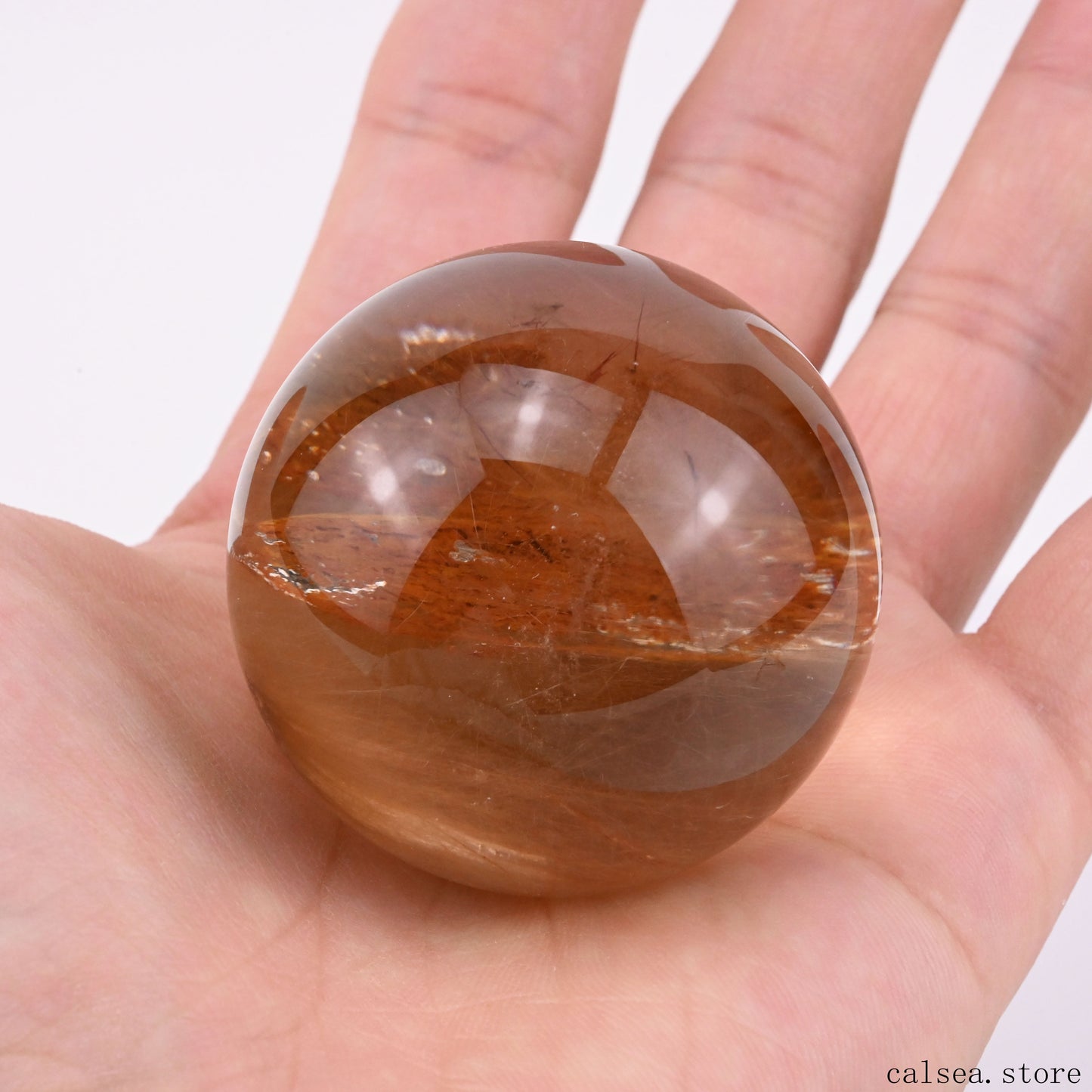 1.81'' Red Rabbit Fur Rutile,Rutilated Quartz Crystal Healing Hand Carved Sphere/Ball