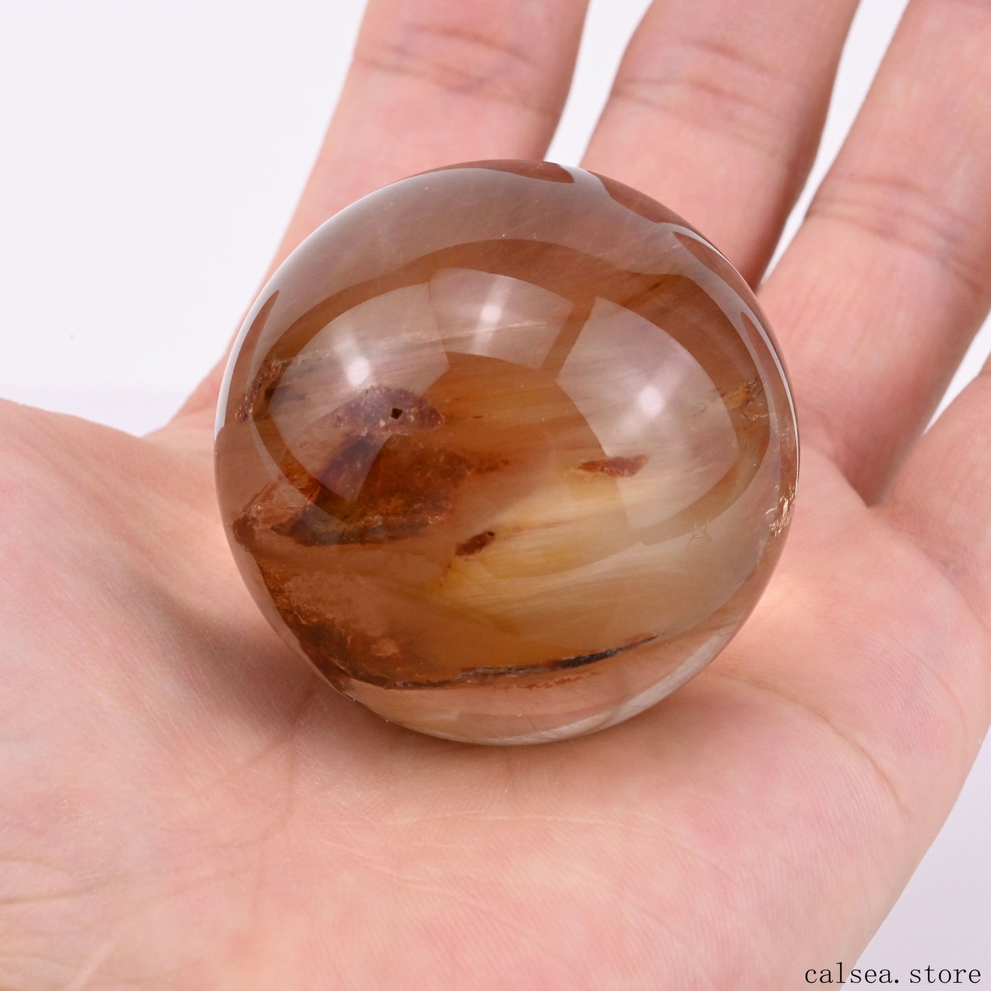 1.81'' Red Rabbit Fur Rutile,Rutilated Quartz Crystal Healing Hand Carved Sphere/Ball