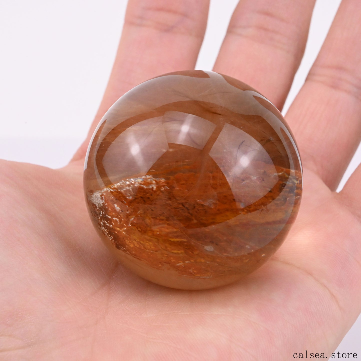 1.81'' Red Rabbit Fur Rutile,Rutilated Quartz Crystal Healing Hand Carved Sphere/Ball