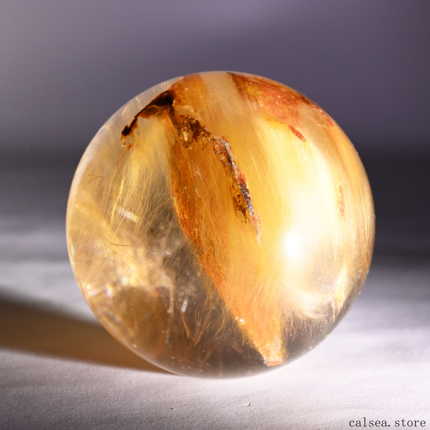 1.81'' Red Rabbit Fur Rutile,Rutilated Quartz Crystal Healing Hand Carved Sphere/Ball