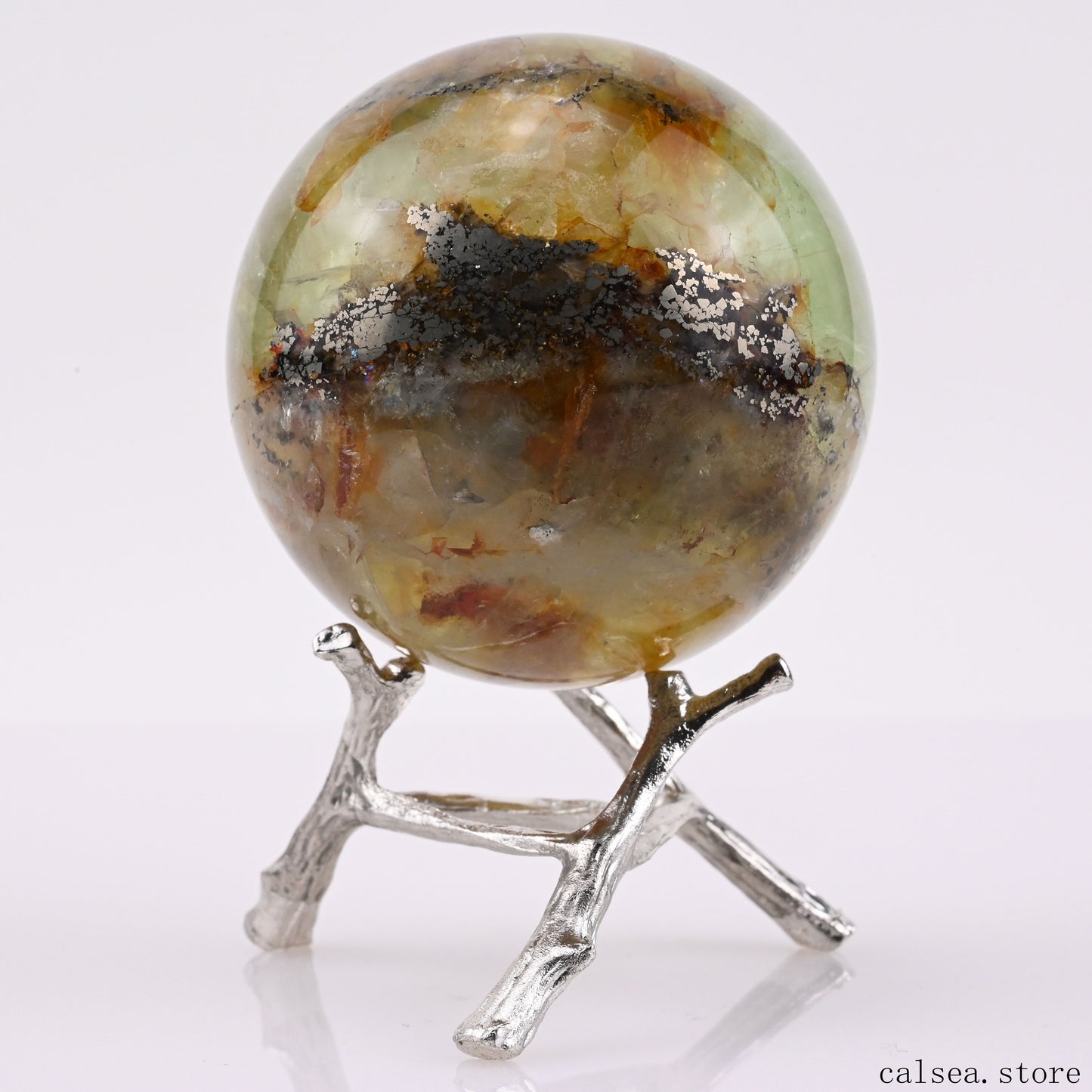 2.34'' Goldenhealer Fluorite Pyrite Sphere Crystal Healing Hand Carved Sphere/Ball
