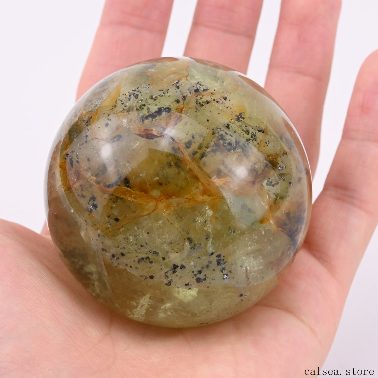 2.34'' Goldenhealer Fluorite Pyrite Sphere Crystal Healing Hand Carved Sphere/Ball