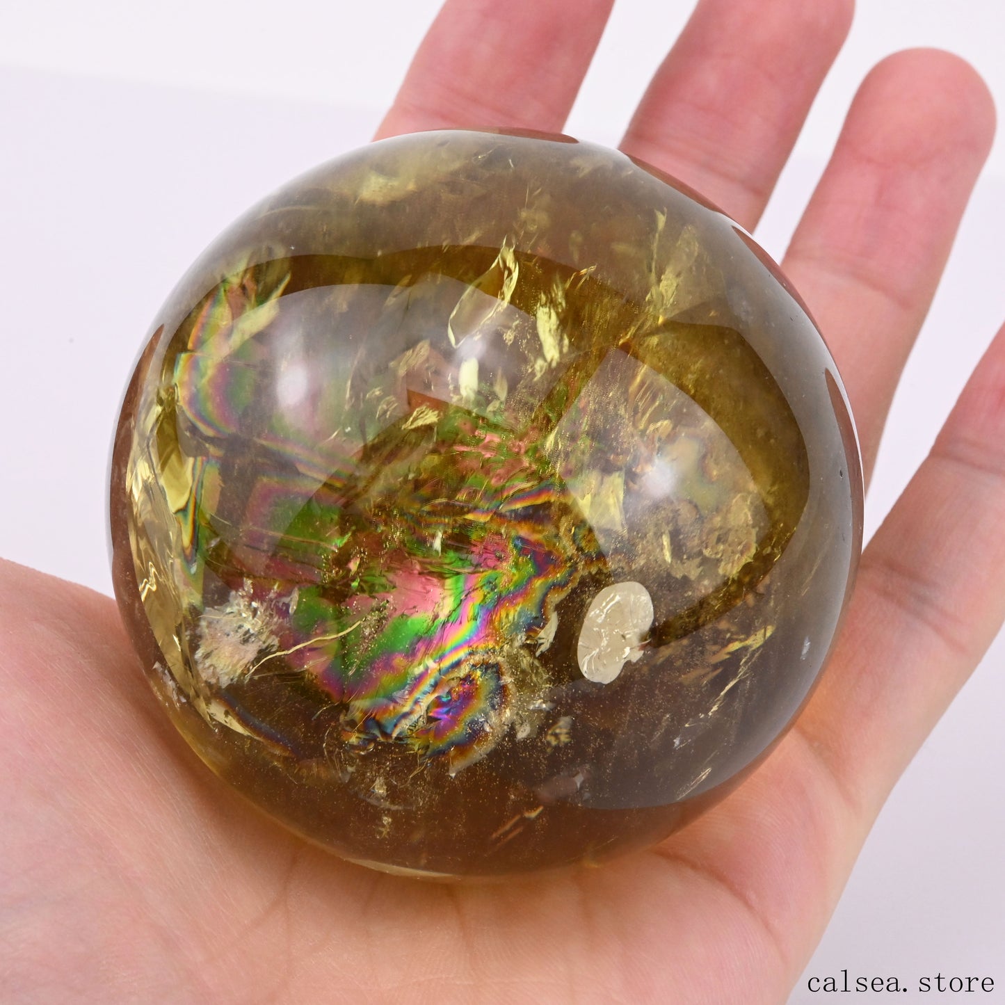 2.66'' Stunning Rainbow Citrine Sphere Crystal Healing Hand Carved Sphere/Ball