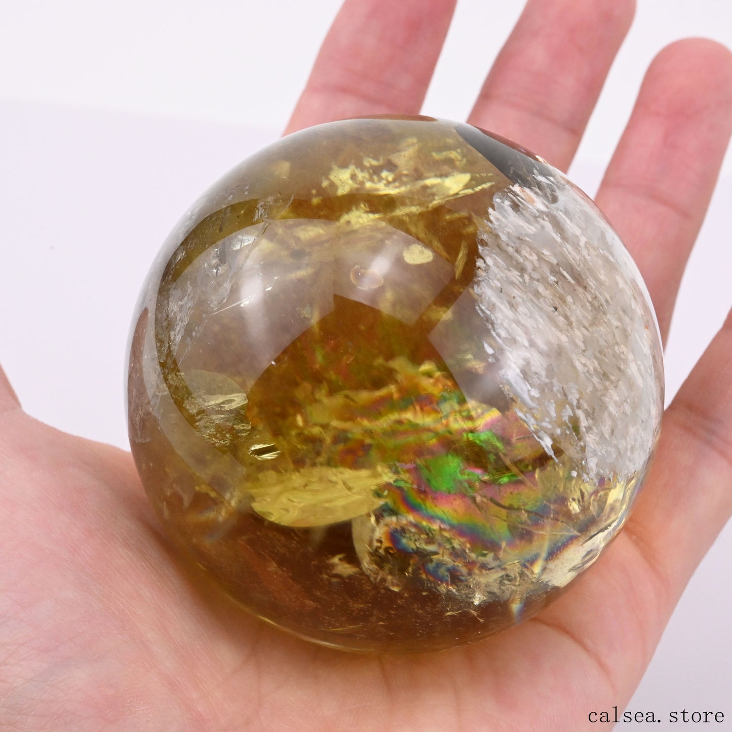 2.66'' Stunning Rainbow Citrine Sphere Crystal Healing Hand Carved Sphere/Ball