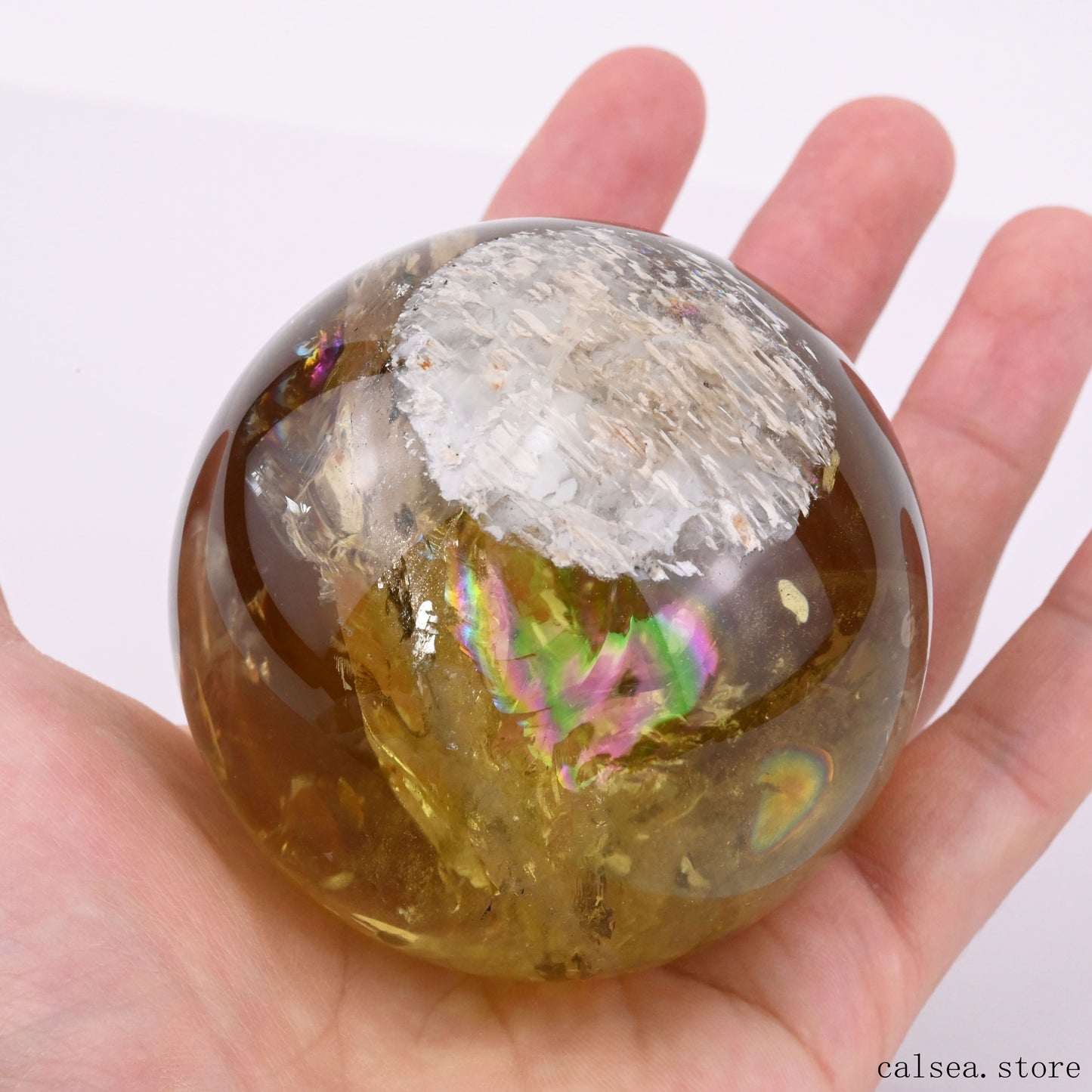 2.66'' Stunning Rainbow Citrine Sphere Crystal Healing Hand Carved Sphere/Ball