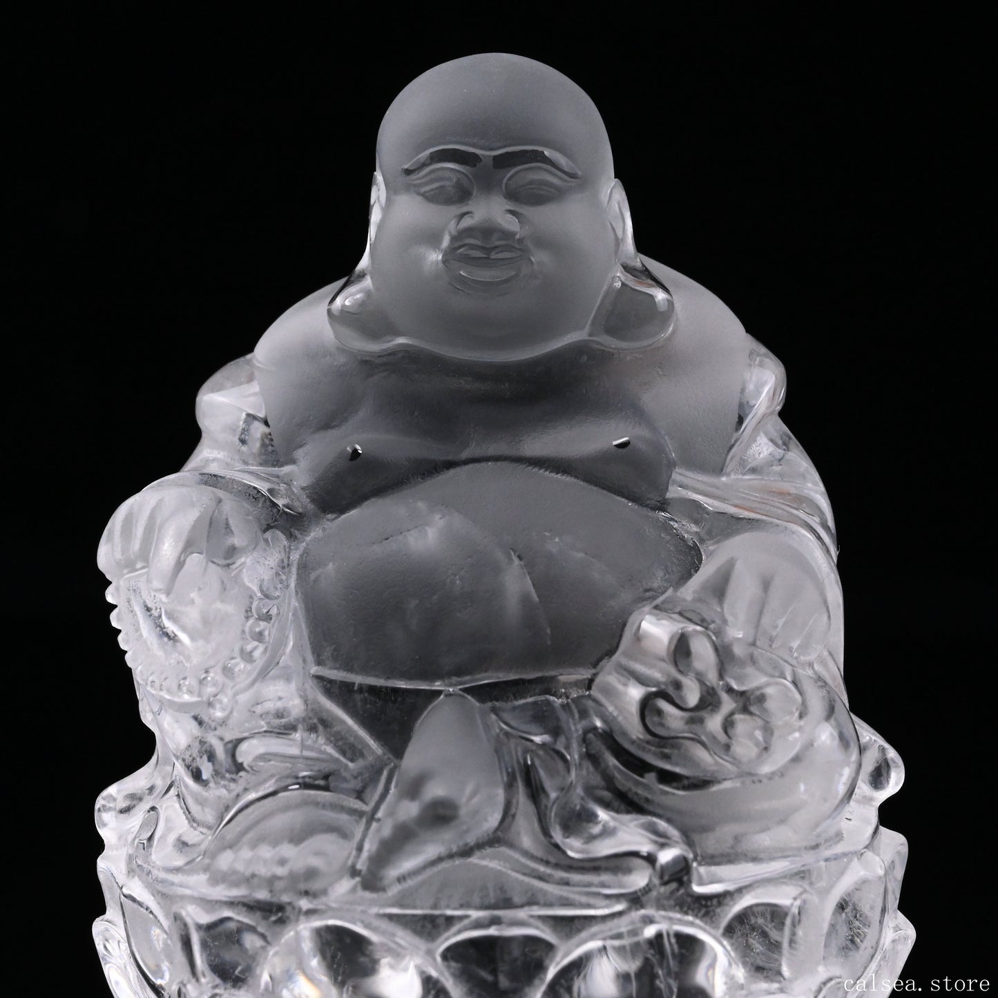 Clearquartz Smile Buddha Sculpture Crystal Healing Hand Carved