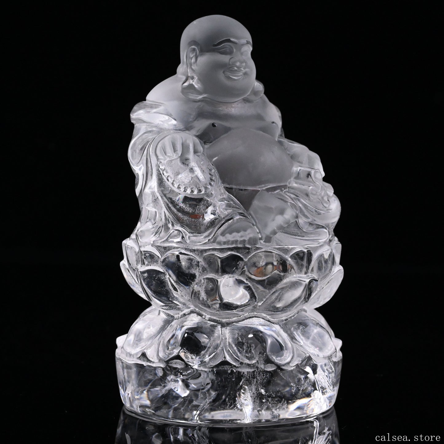 Clearquartz Smile Buddha Sculpture Crystal Healing Hand Carved