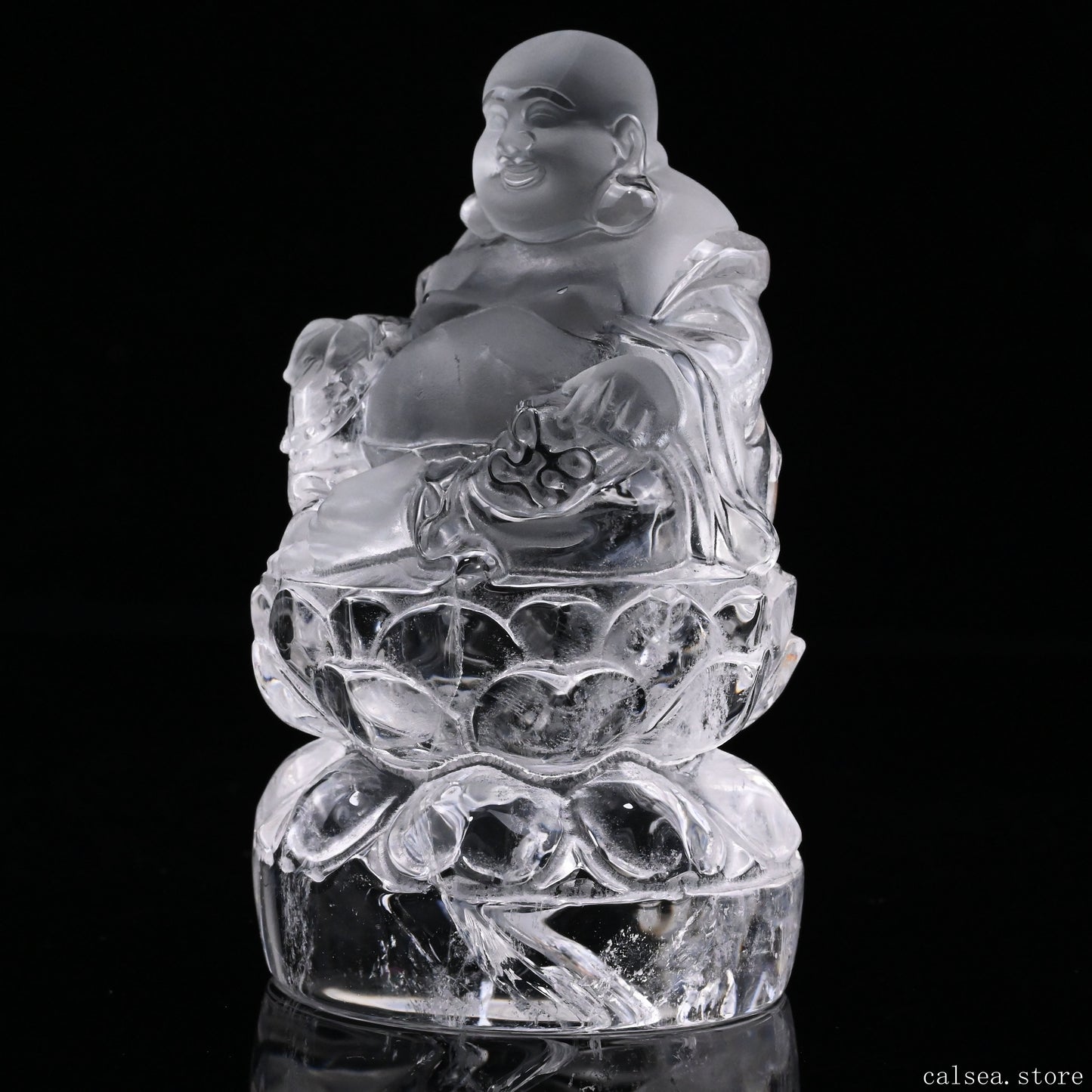 Clearquartz Smile Buddha Sculpture Crystal Healing Hand Carved