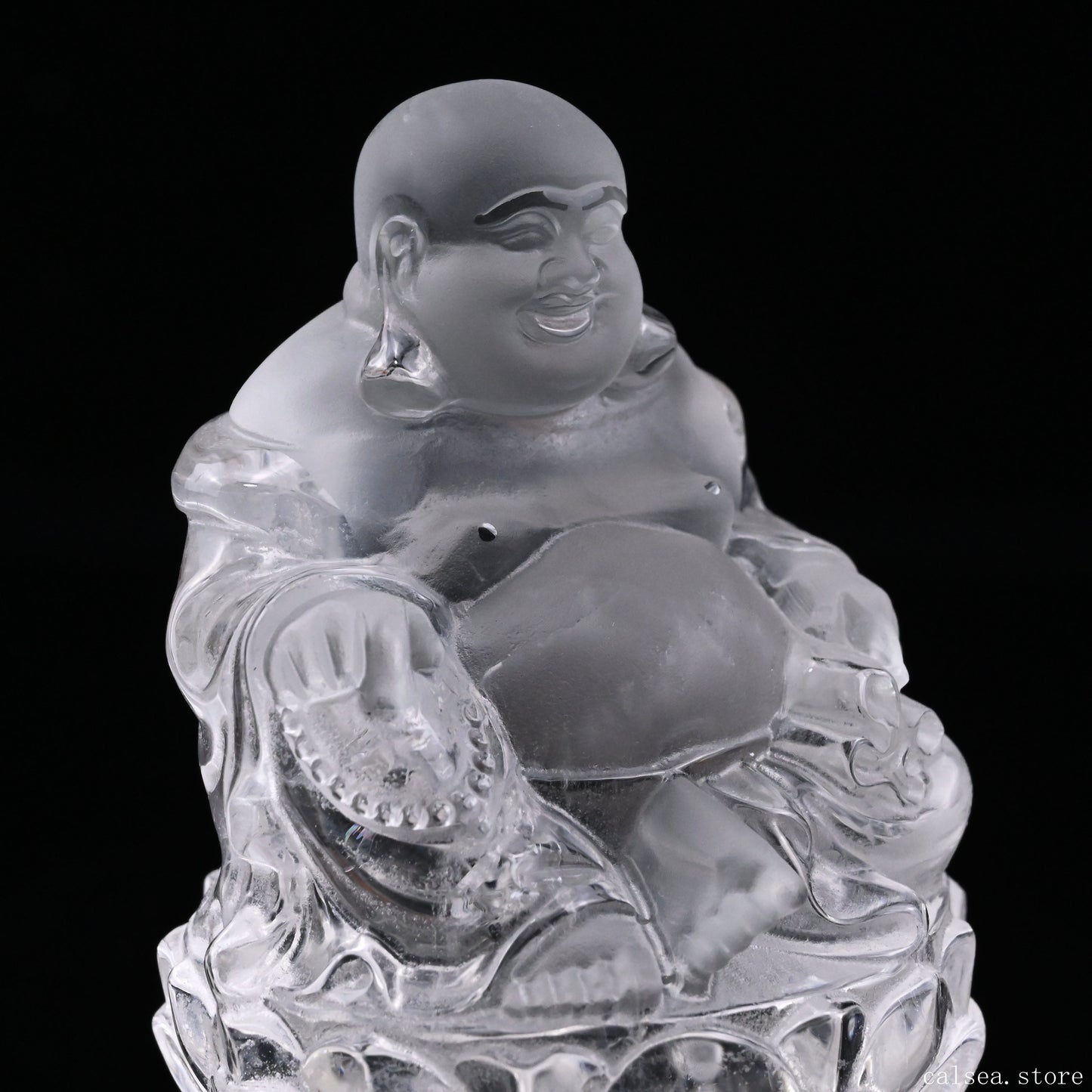 Clearquartz Smile Buddha Sculpture Crystal Healing Hand Carved