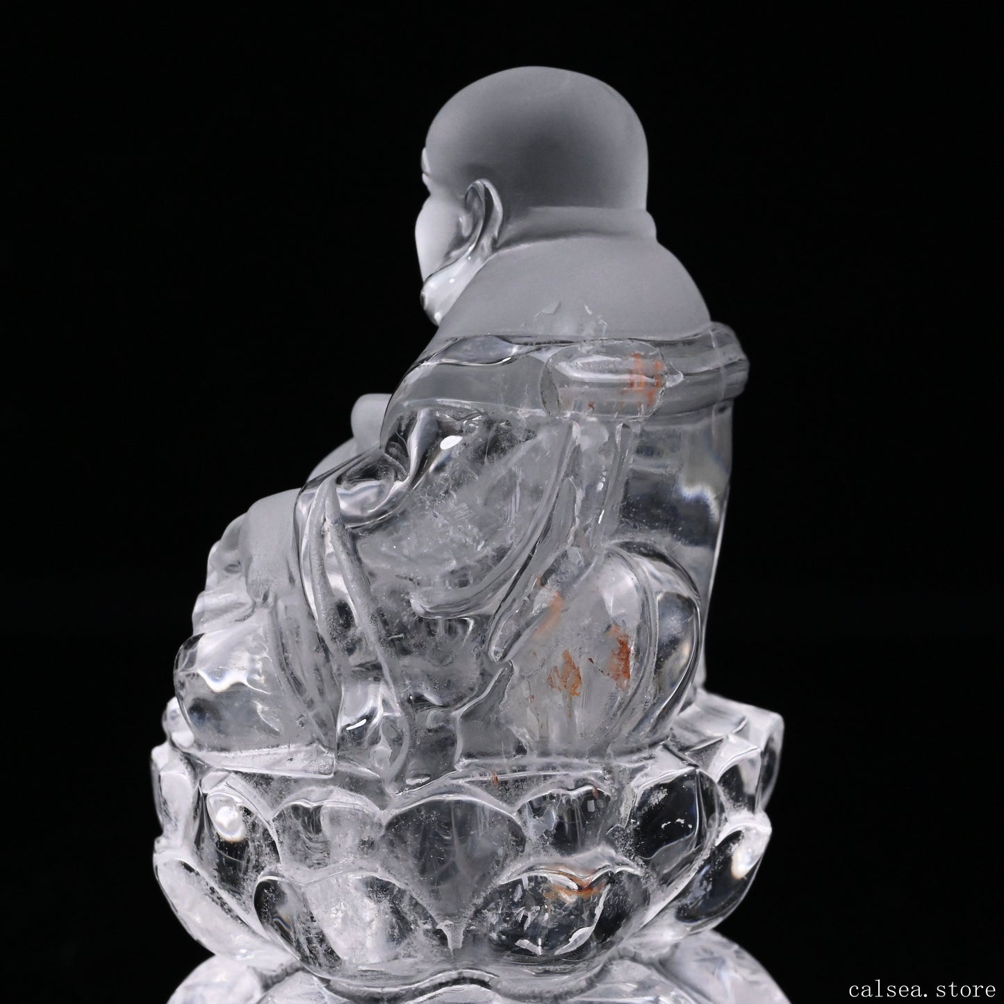 Clearquartz Smile Buddha Sculpture Crystal Healing Hand Carved