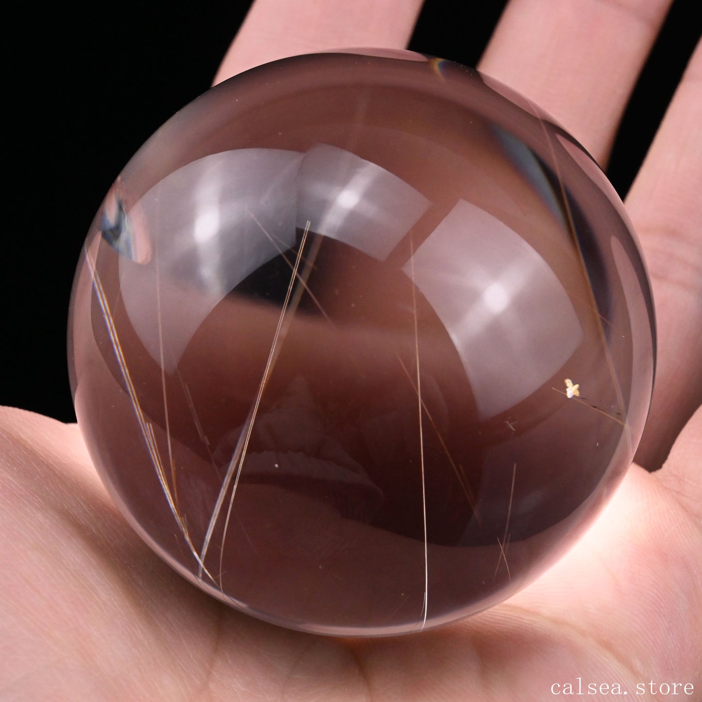 2.25'' Golden Rutilated,Rutile Sphere Crystal Healing Hand Carved Crystal Sphere/Ball