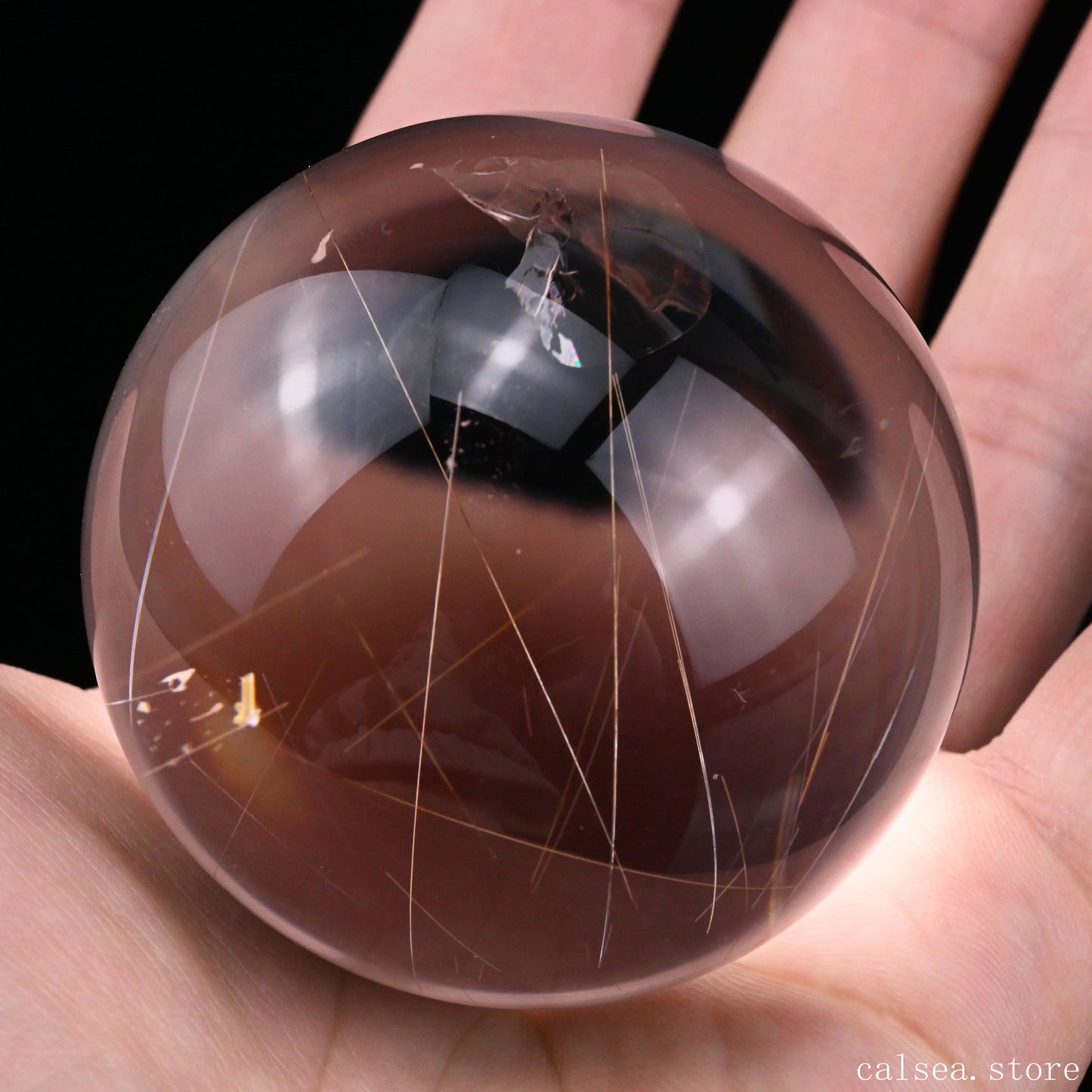 2.25'' Golden Rutilated,Rutile Sphere Crystal Healing Hand Carved Crystal Sphere/Ball