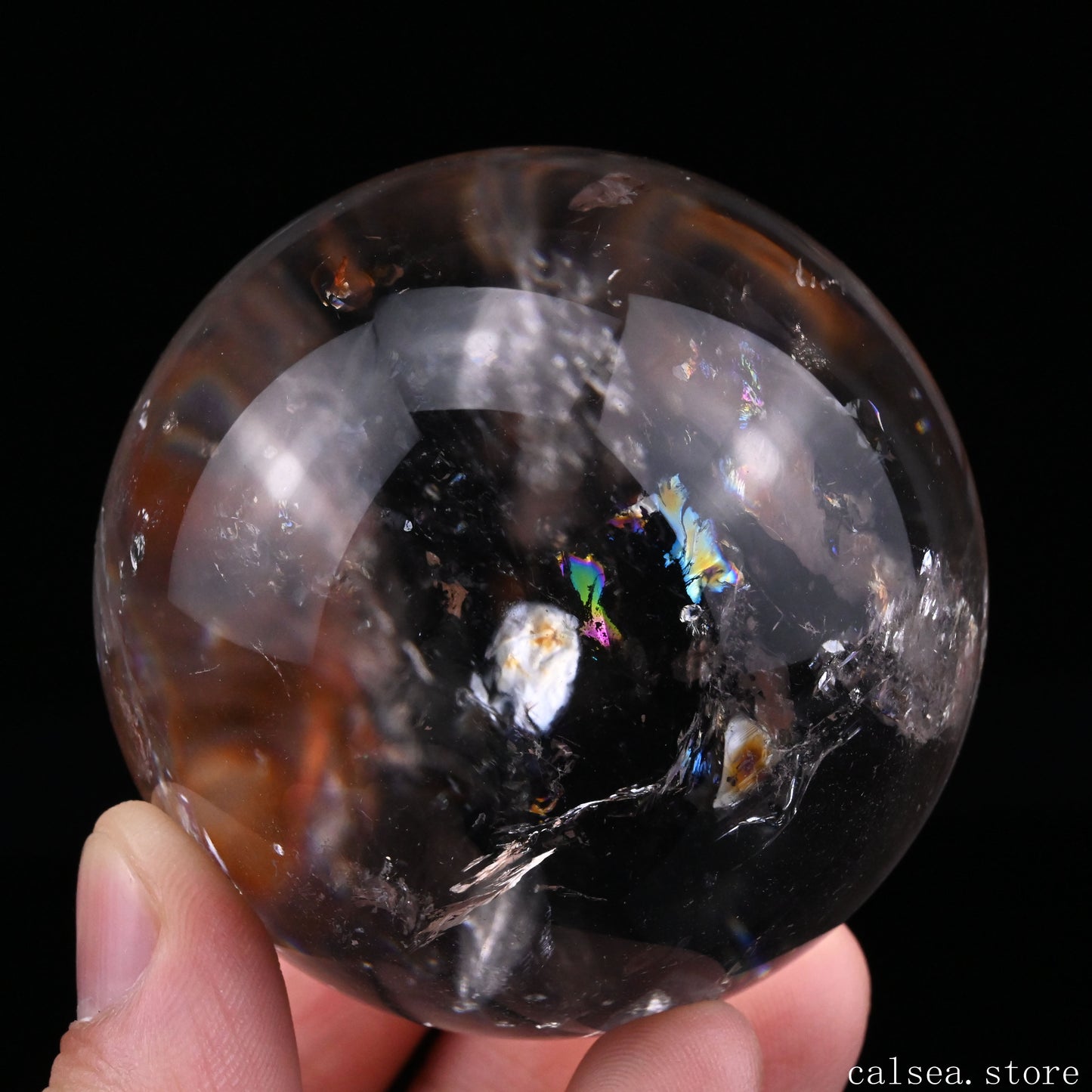 2.33'' Rainbow Clearquartz Sphere Crystal Healing Hand Carved Sphere/Ball