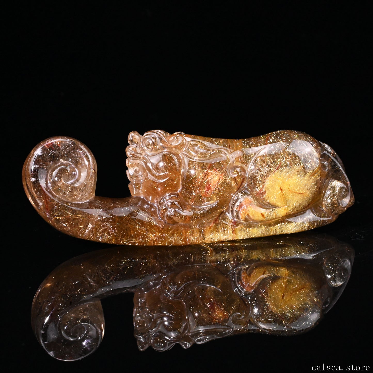 Golden Rutile,Rutilated PiXiu Sculpture Crystal Healing Hand Carved