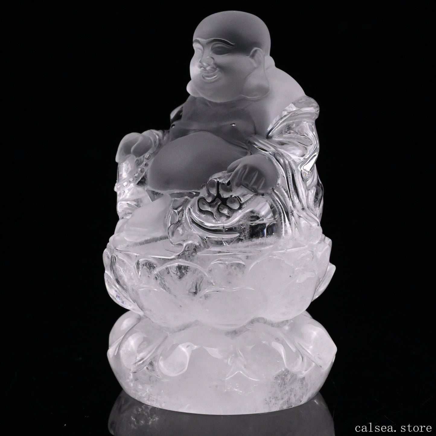 Clearquartz Ingot Smile Buddha Sculpture Crystal Healing Hand Carved