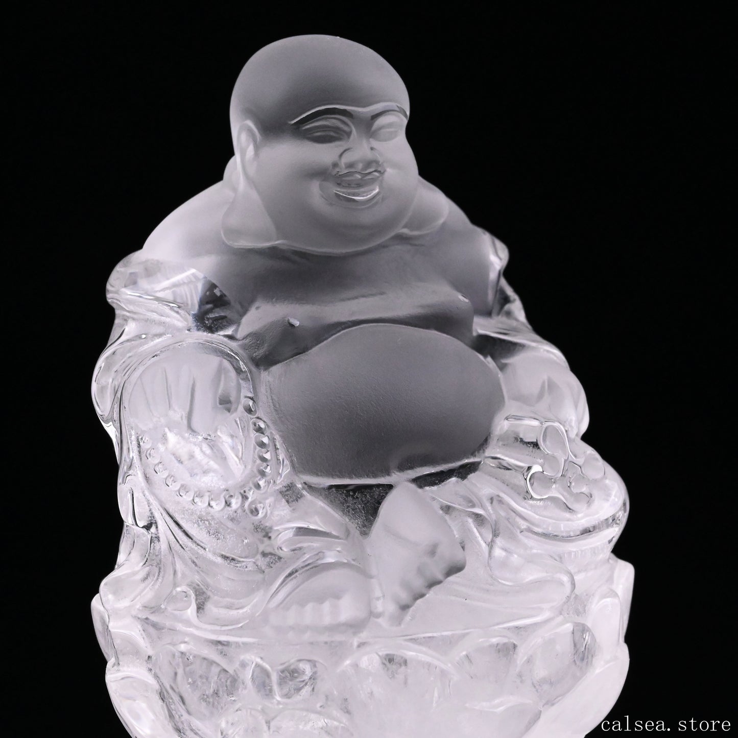 Clearquartz Ingot Smile Buddha Sculpture Crystal Healing Hand Carved