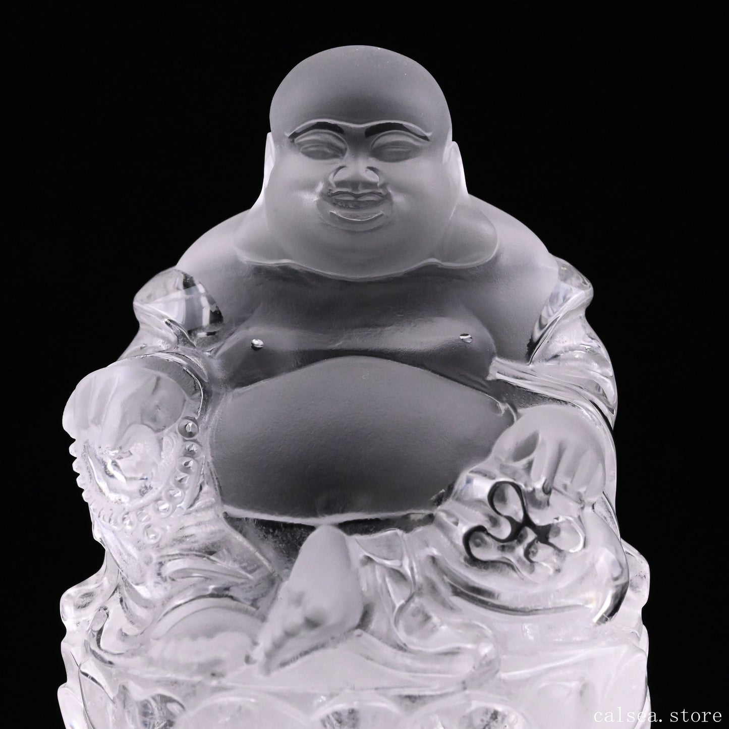 Clearquartz Ingot Smile Buddha Sculpture Crystal Healing Hand Carved